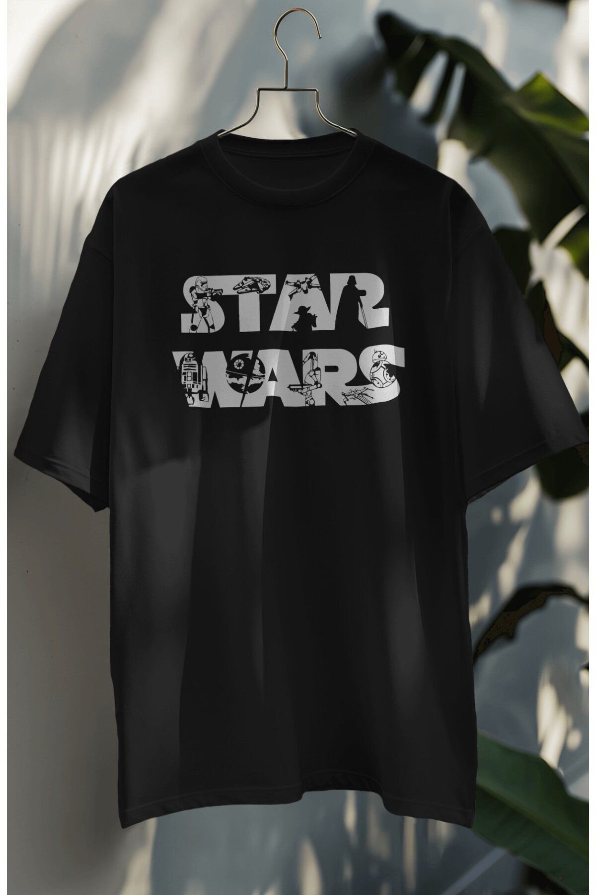 Fuddy Moda Unisex Star Wars Yazılı Tişört, Oversize Yıldız Savaşları Baskılı T-shirt