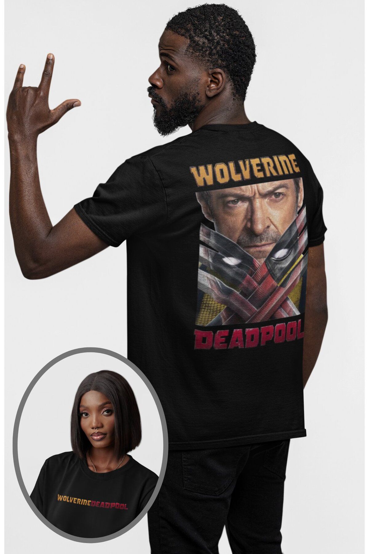 Fuddy Moda Unisex Deadpool Wolverine Sırt Yazılı Tişört, Oversize Deadpool Baskılı T-shirt