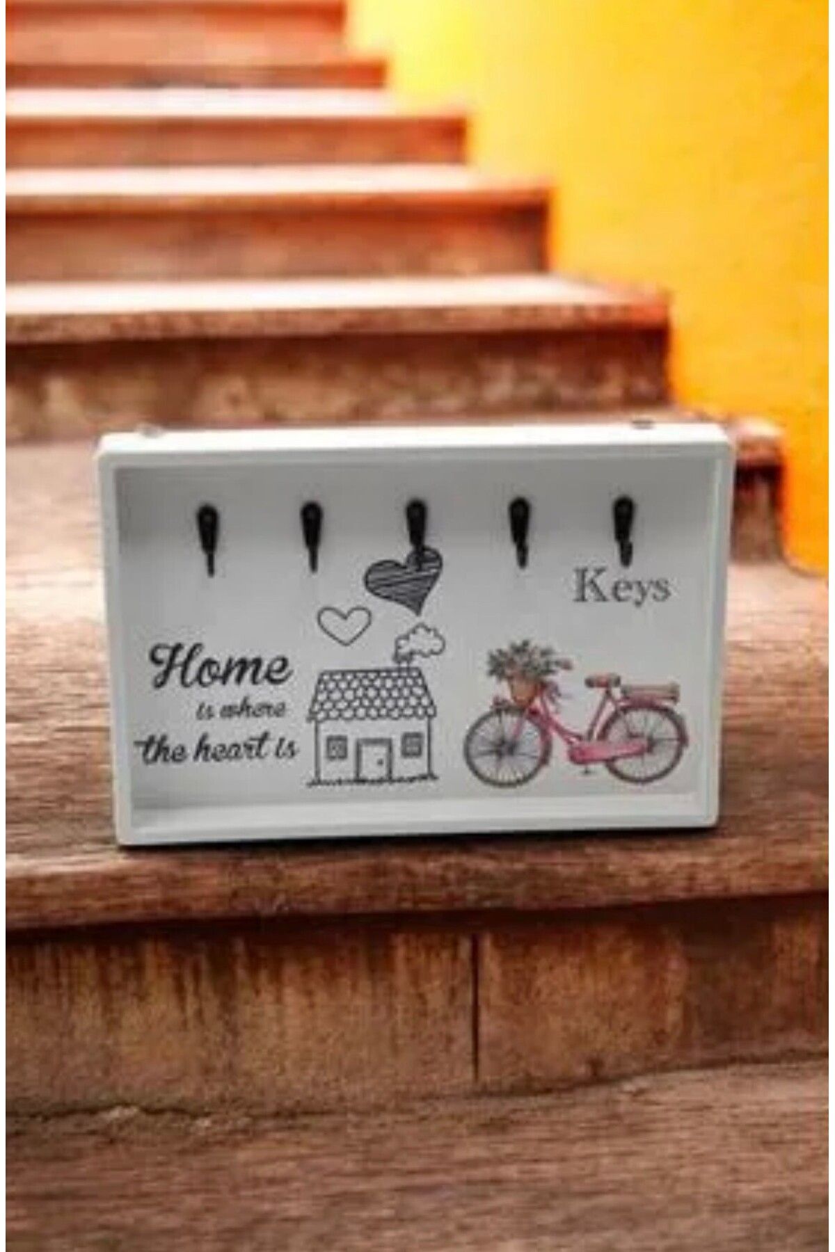 Aly Duru Home DEKORATİF AHŞAP PLASTİK KARE ANAHTARLIK