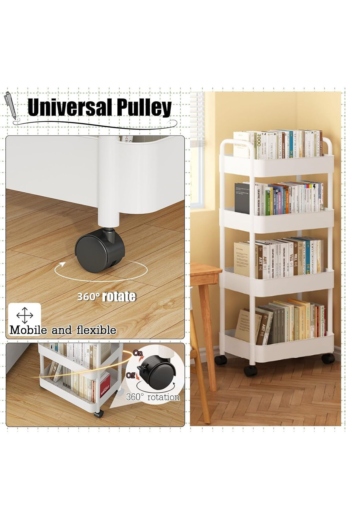 Generic-Thickened Storage Rack with Wheels, Large Capacity Shelves, Plastic Multi-Layer Shelf Unit Rolling 4