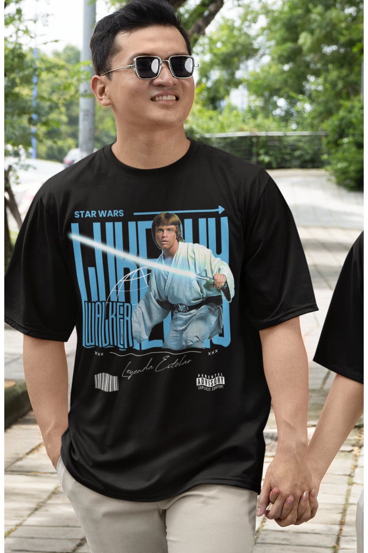 Fuddy Moda Unisex Luke Skywalker Baskılı Tişört, Oversize Star Wars Temalı T-shirt