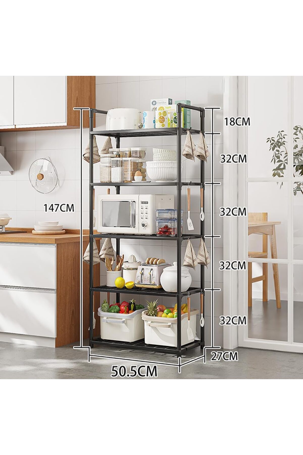 Generic-Kitchen Shelving Unit,Storage Shelves Organizer with Side Hooks & Handle,Modular Garage Rack Storag 2