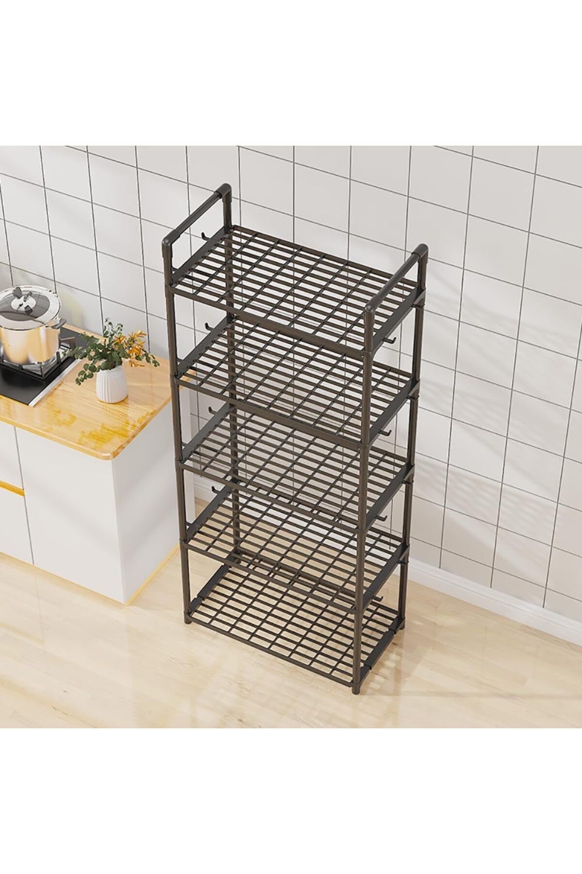 Generic-Kitchen Shelving Unit,Storage Shelves Organizer with Side Hooks & Handle,Modular Garage Rack Storag 3