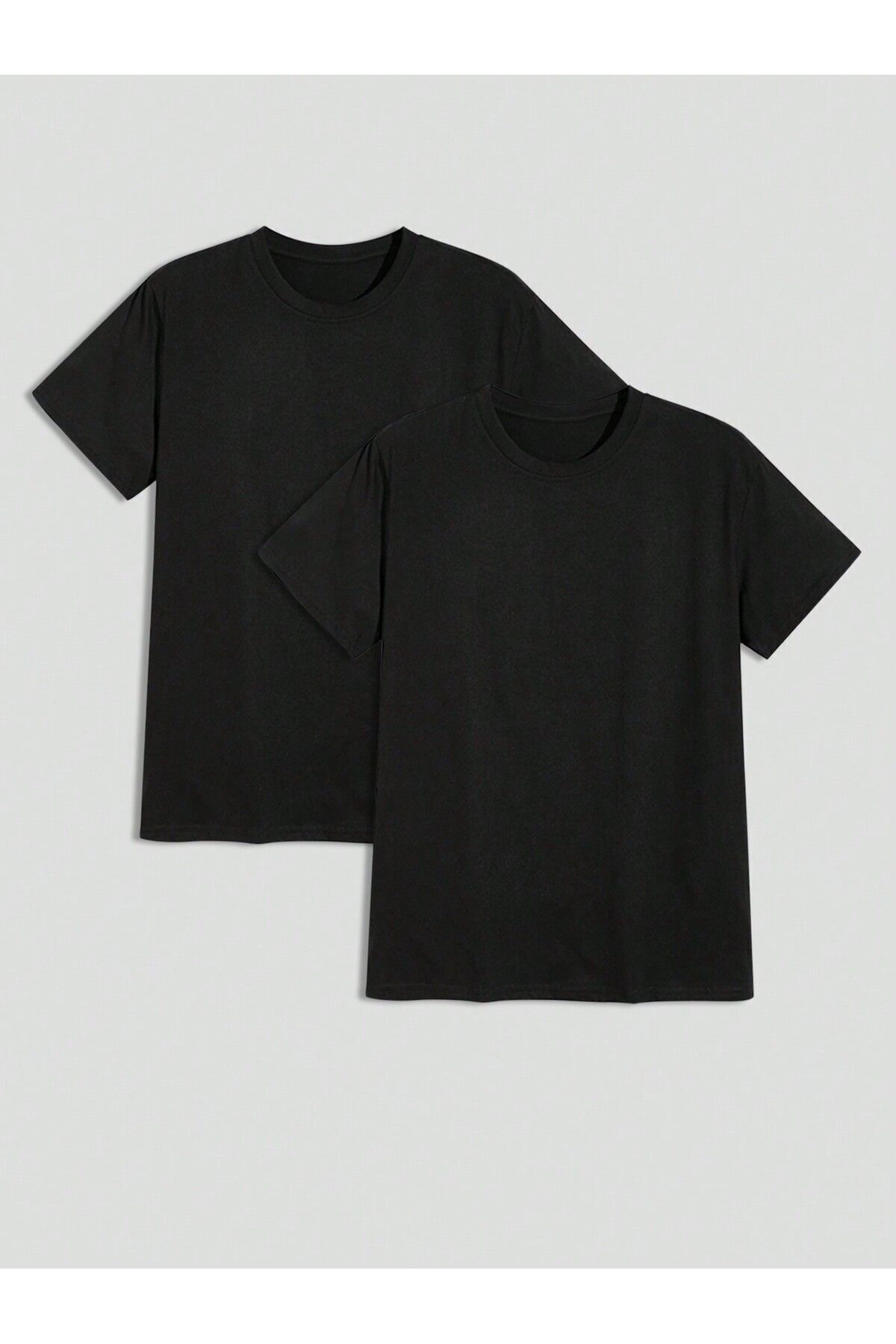 modaberry 2'li Düz Basic Tişört - Siyah Oversize Baskısız Yazlık Kısa Kol T-Shirt Bisiklet Yaka