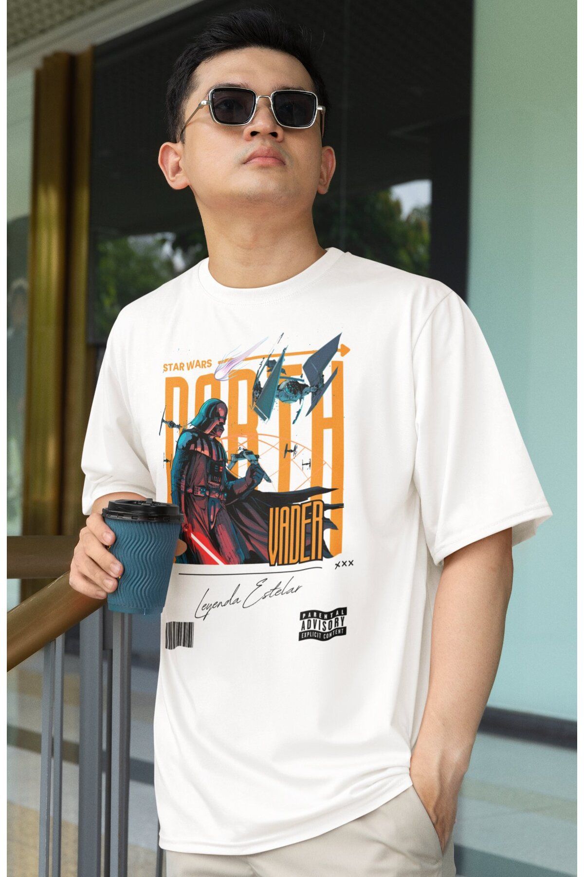 Fuddy Moda Unisex Darth Vader Baskılı Tişört, Oversize Star Wars Temalı T-shirt