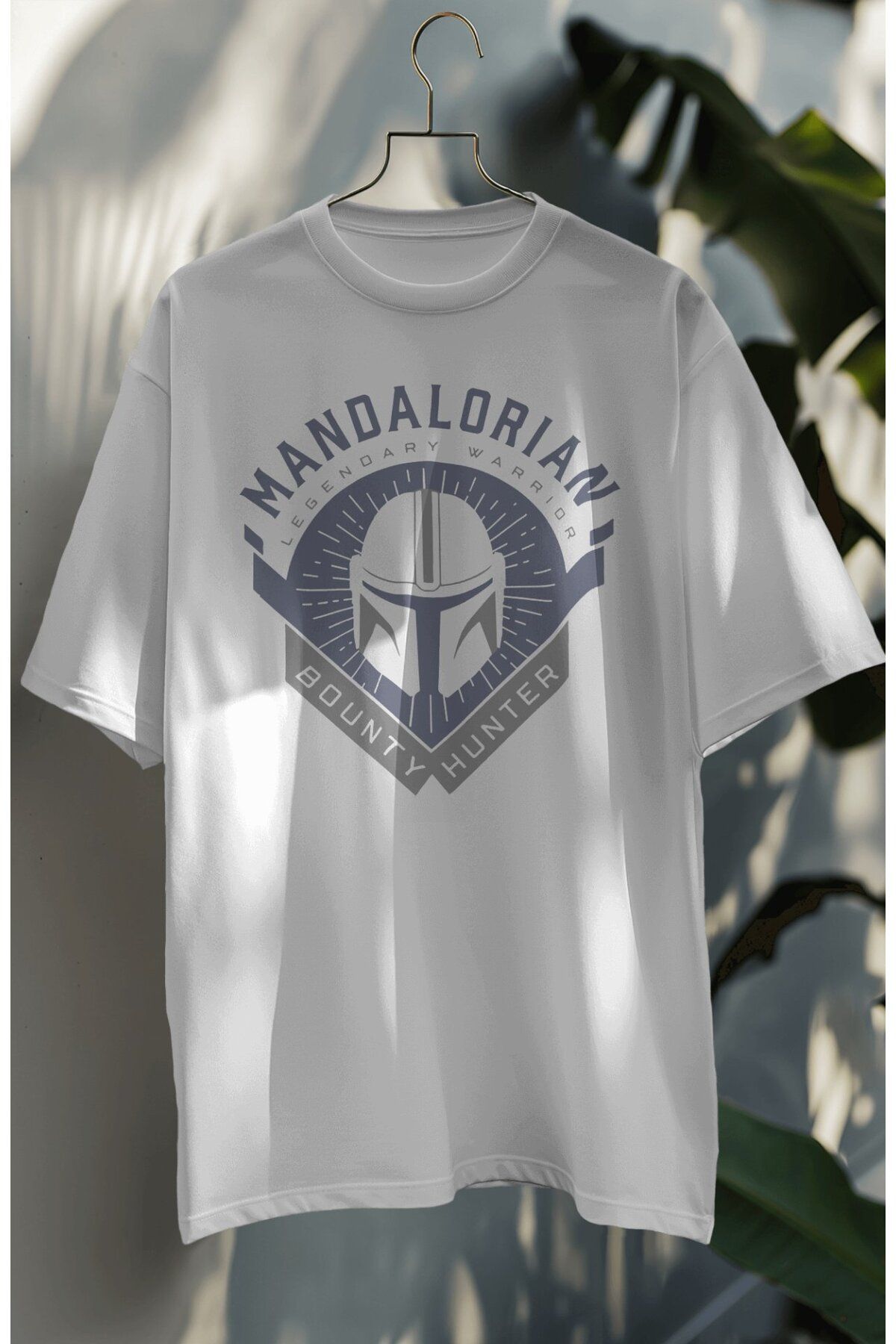 Fuddy Moda Unisex Mandalorian Bounty Hunter Yazılı Tişört, Oversize Star Wars Baskılı T-shirt