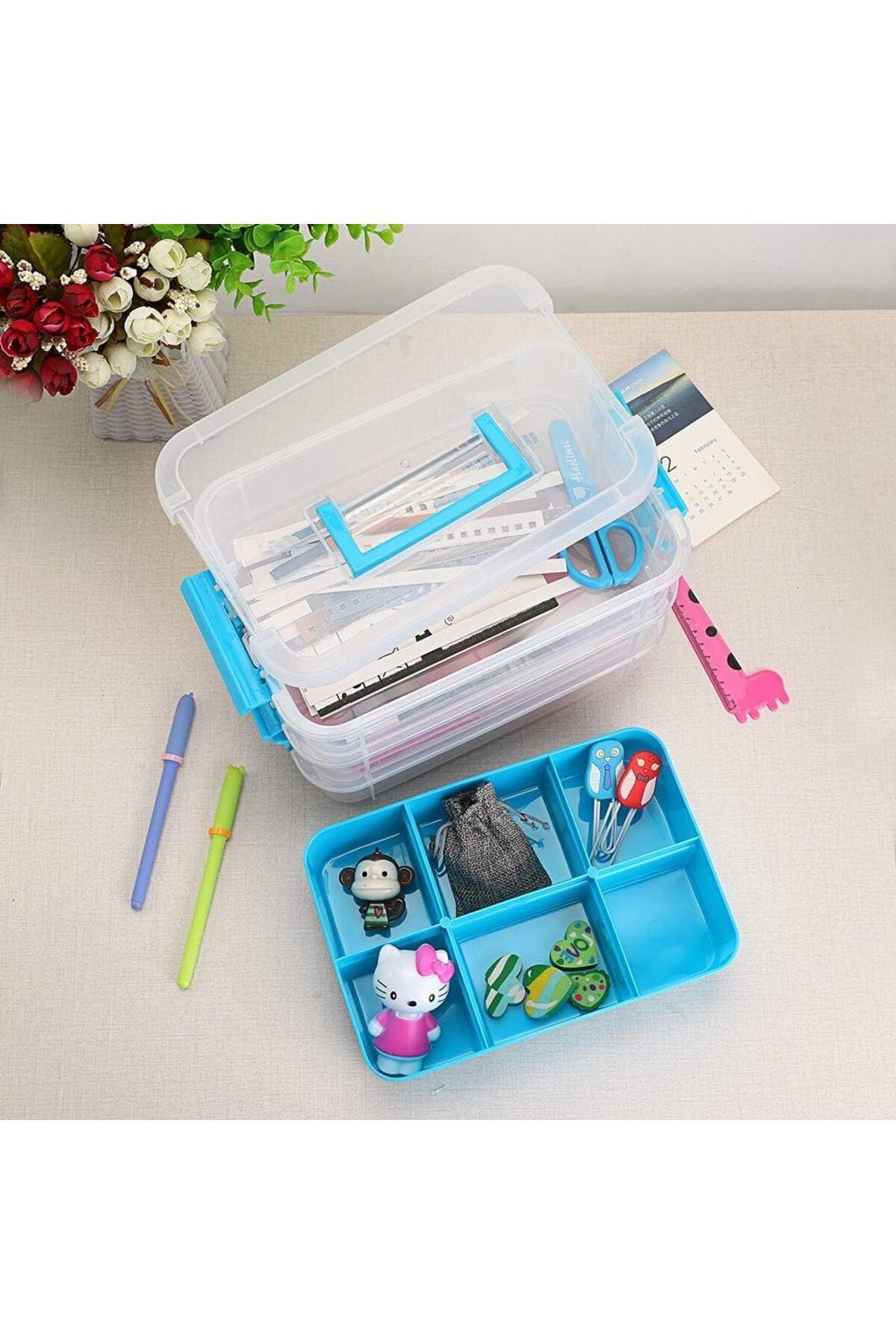 Generic-Excefore 3 Layer Stack & Carry Box, Plastic Multipurpose Portable Storage Container Box Handled Org 6