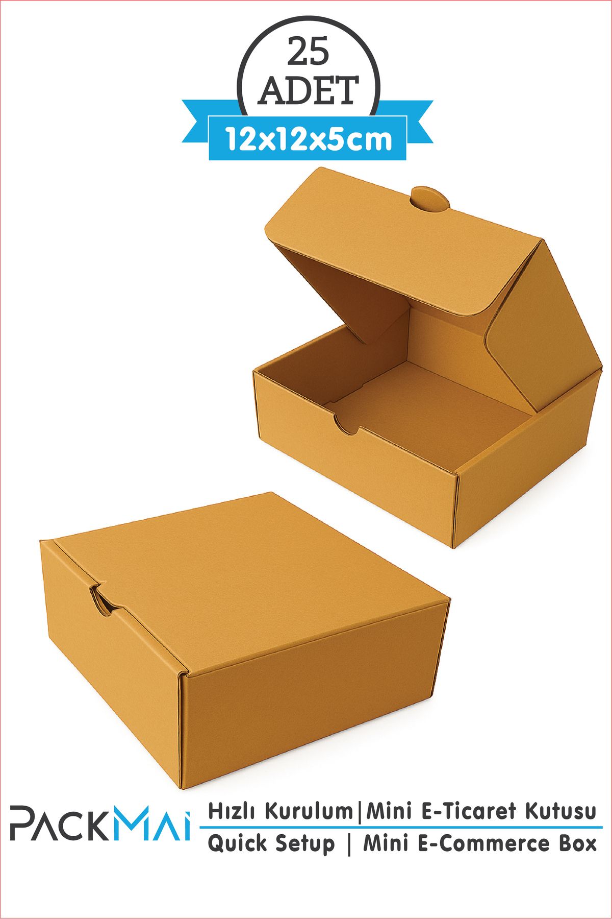PackMai 12x12x5cm Kraft Kutu |25 ADET| E-Ticaret Kargo Ürün Hediye Kutusu