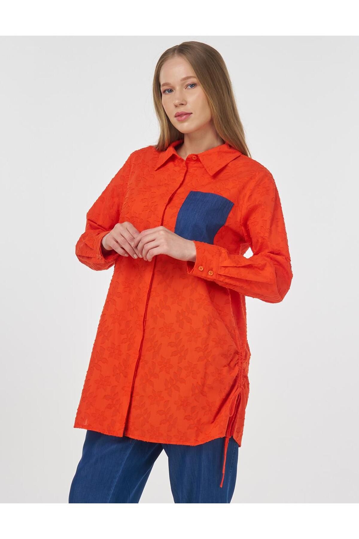 Kayra Denim Garnili Pamuklu Tunik Mercan