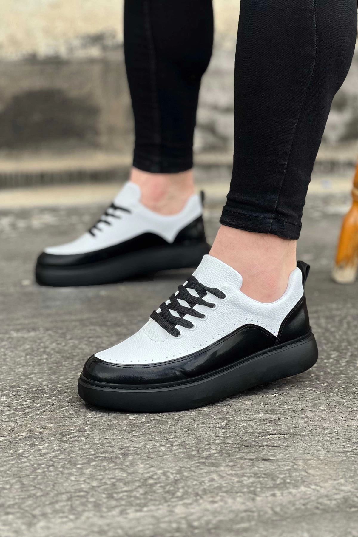 HACESHOP WG162 Kömür Beyaz Rugan Ortopedik Taban Erkek Casual Ayakkabı