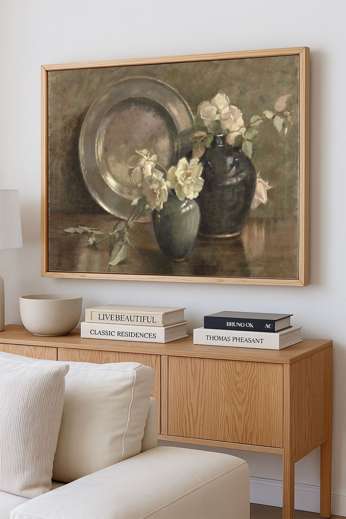 AKSU SANAT Antika Vazo ve Çiçekler, Vintage ÇERÇEVELİ Kanvas Tablo, ÇİFT ÇERÇEVELİ Tablo 1KTBL132