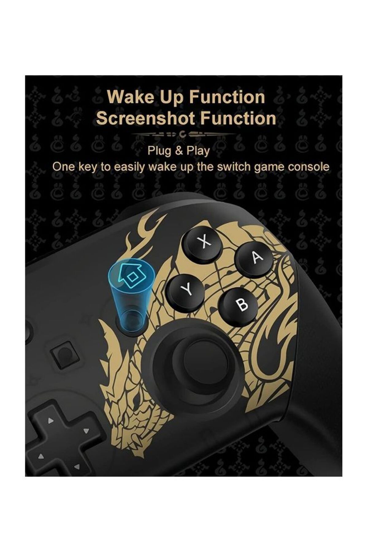 fulina-Gamepad, Non-slip, With Nfc and Wake-Up Function, Adjustable Turbo Plus, Monster Hunter Design 4