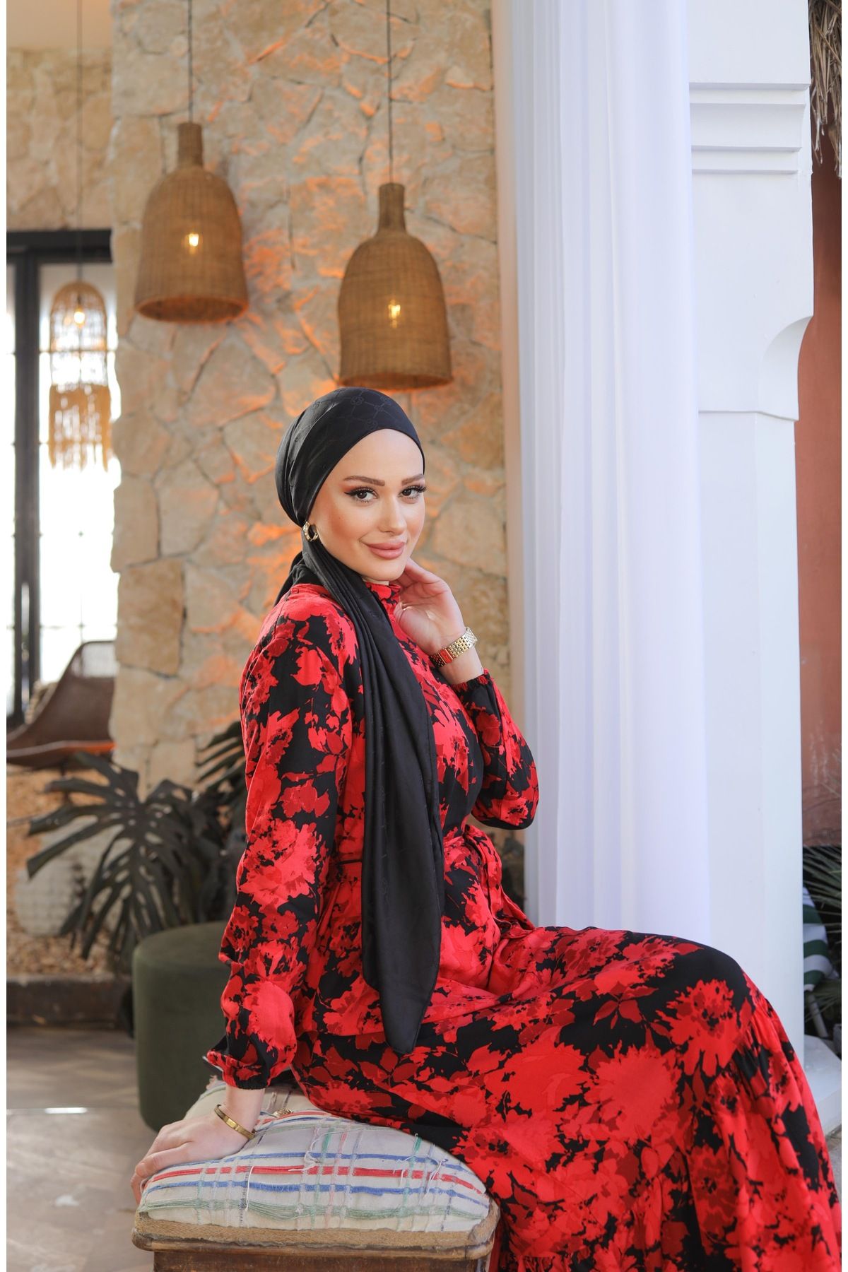 NEW DAĞ SULU DESEN VİSKON ELBİSE