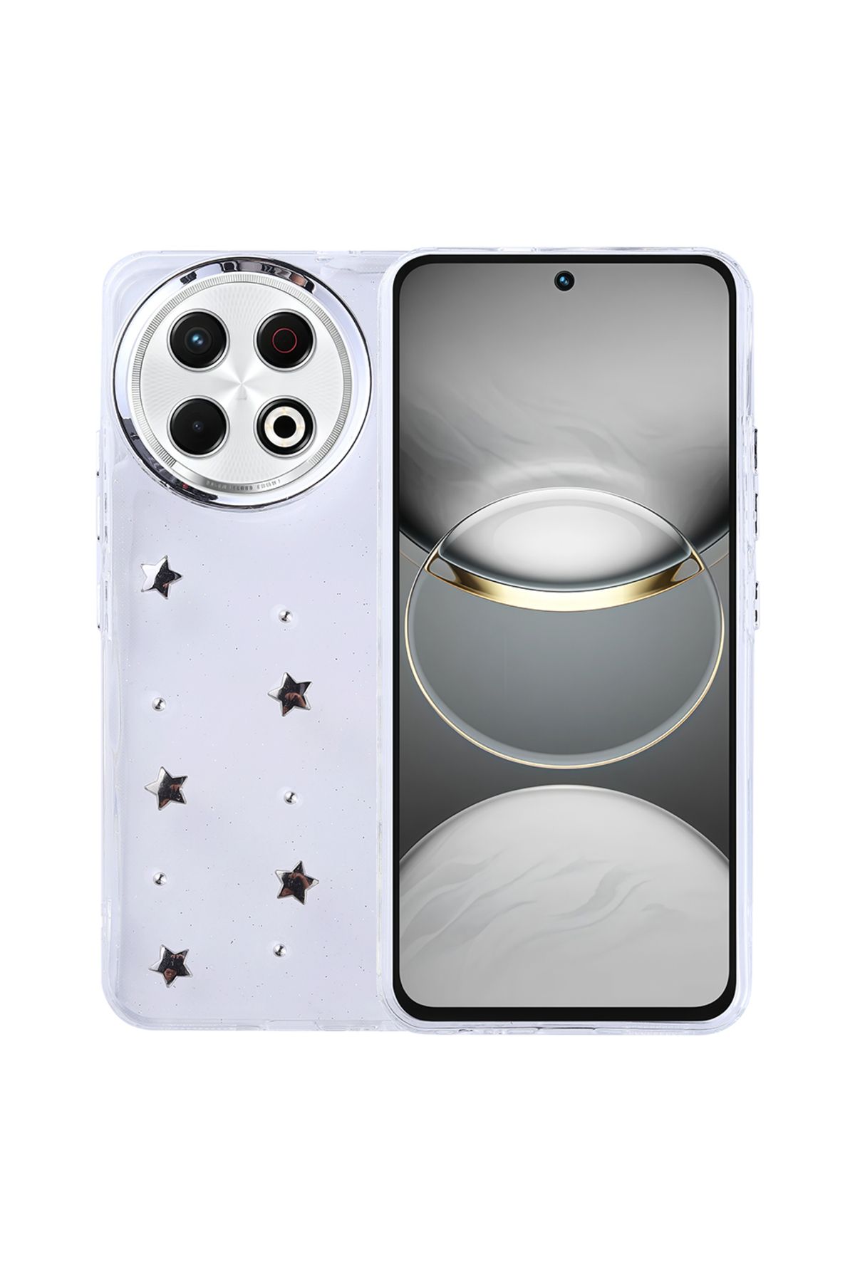 HTstore Tecno Spark 30 Pro Kılıf Airbag Tasarımlı Simli Şeffaf Zore Kutup Kapak-Yıldız