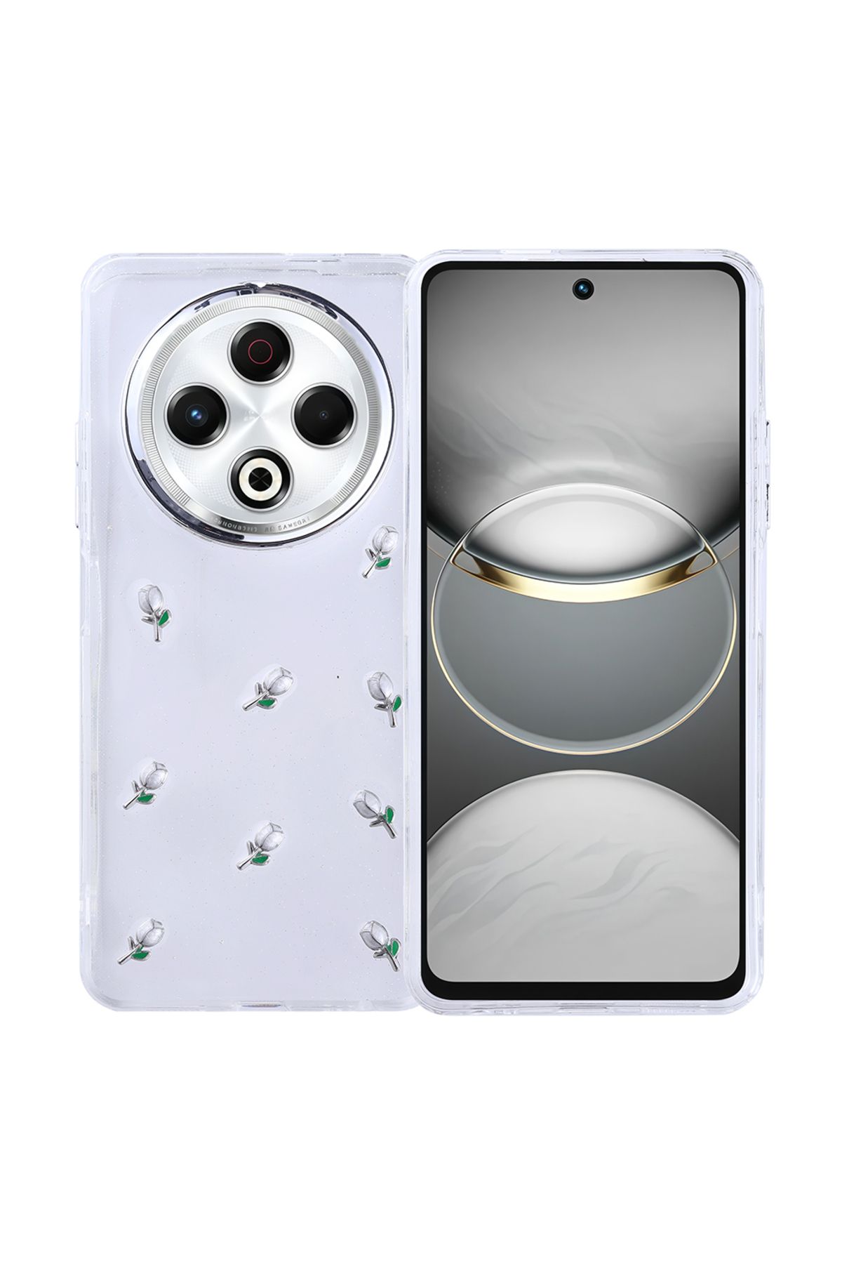 HTstore Tecno Spark 30 Kılıf Airbag Tasarımlı Simli Şeffaf Zore Kutup Kapak-Lale