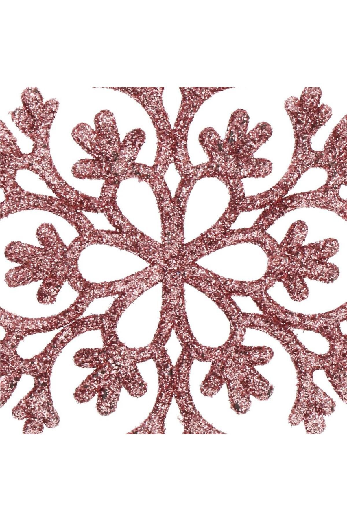 Springos-Set of 12 Snowflake Christmas Tree Decorations, 10 Cm, With String, Pink 8