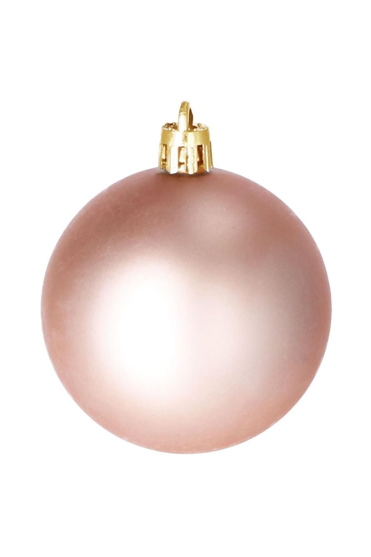 Springos-Set of 12 Christmas baubles, 6 cm, with string, matte, glitter, shiny, rose gold 6