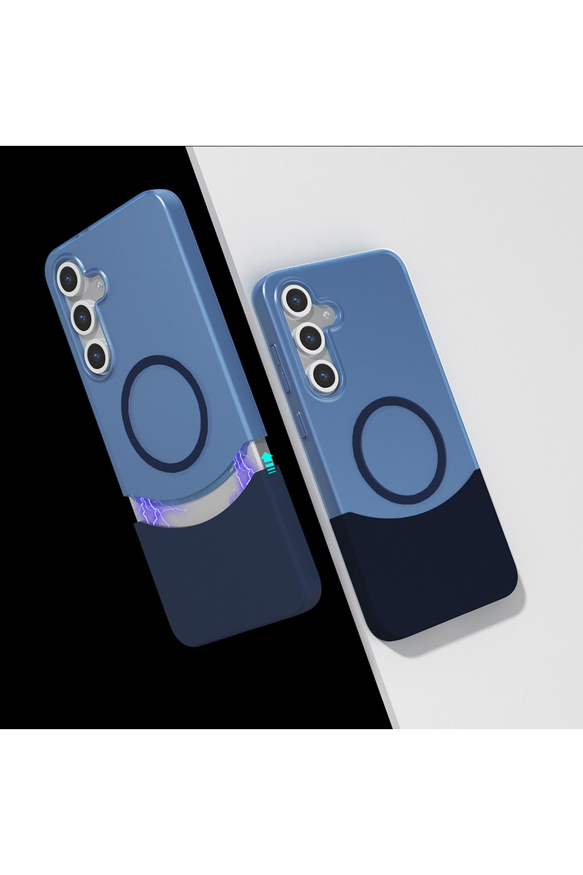 HTstore Galaxy Uyumlu S25 Plus Kılıf M-Safe Şarj Özellikli Mıknatıslı Zore Duble Kapak-Lacivert