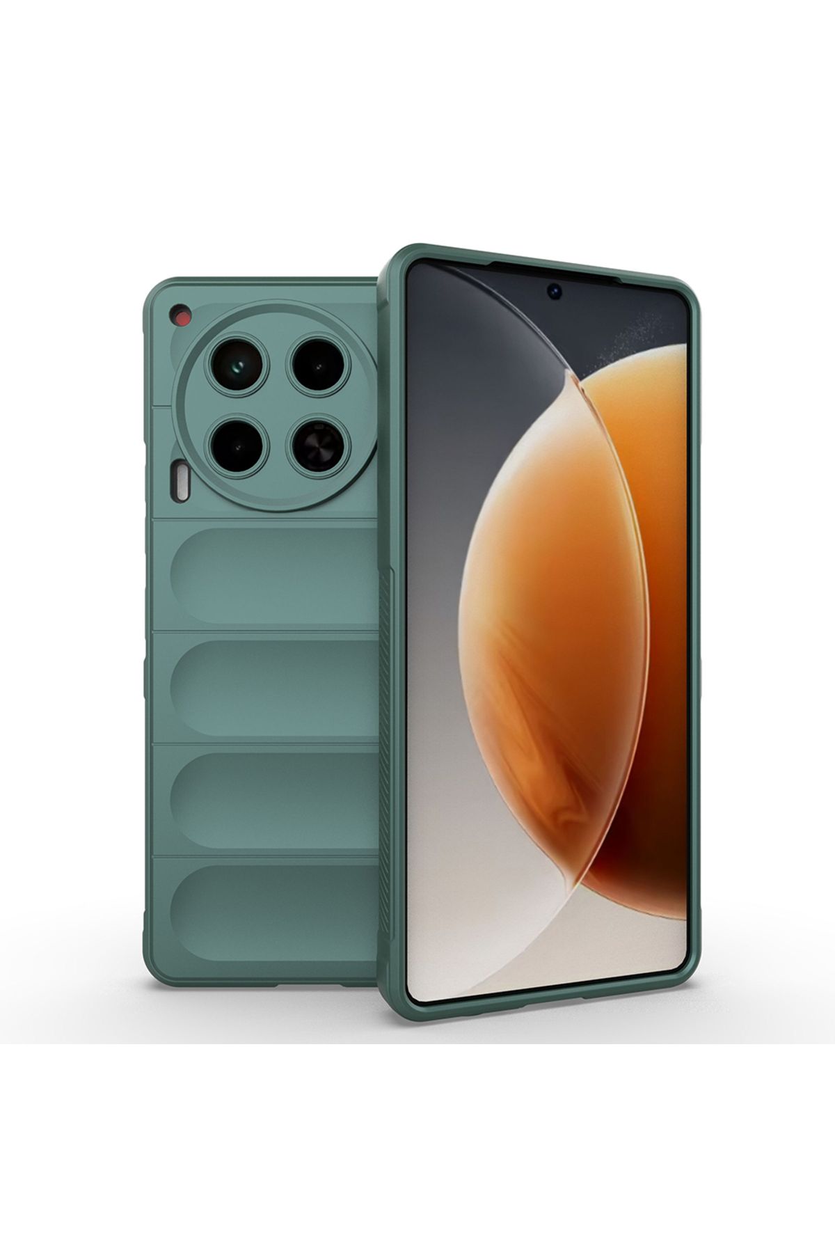 HTstore Tecno Camon 30 4G Kılıf Esnek TPU Oyuklu Arka Yüzey Tasarımlı Zore Etnik Silikon Kapak-Koyu yeşil