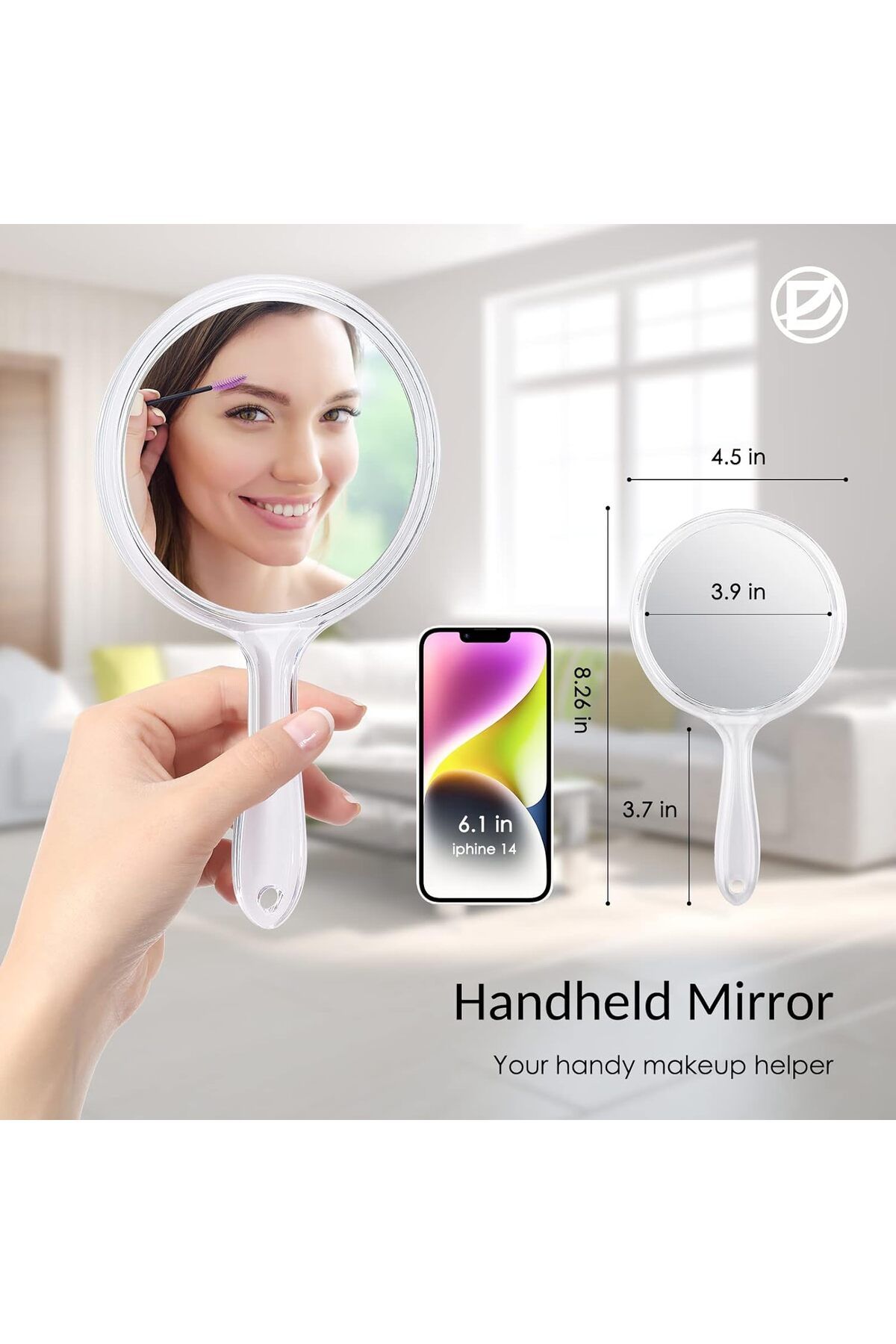 Generic-مرآة يدوية صغيرة بمقبض بعرض 3.9 بوصة × طول 8.3 بوصة، مرآة يدوية صغيرة مزدوجة الجوانب، مكبرة 1× 2× 3
