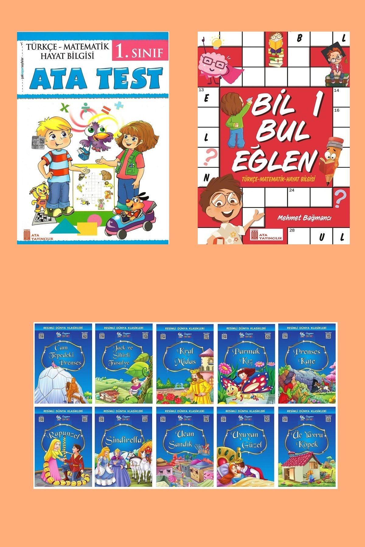 Ata Yayıncılık 1.Sınıf Eğlenceli Yaz Tatil Seti ( Ata Test+Bil Bul Eğlen+10 lu Dünya Klasikleri Hikaye Serisi)