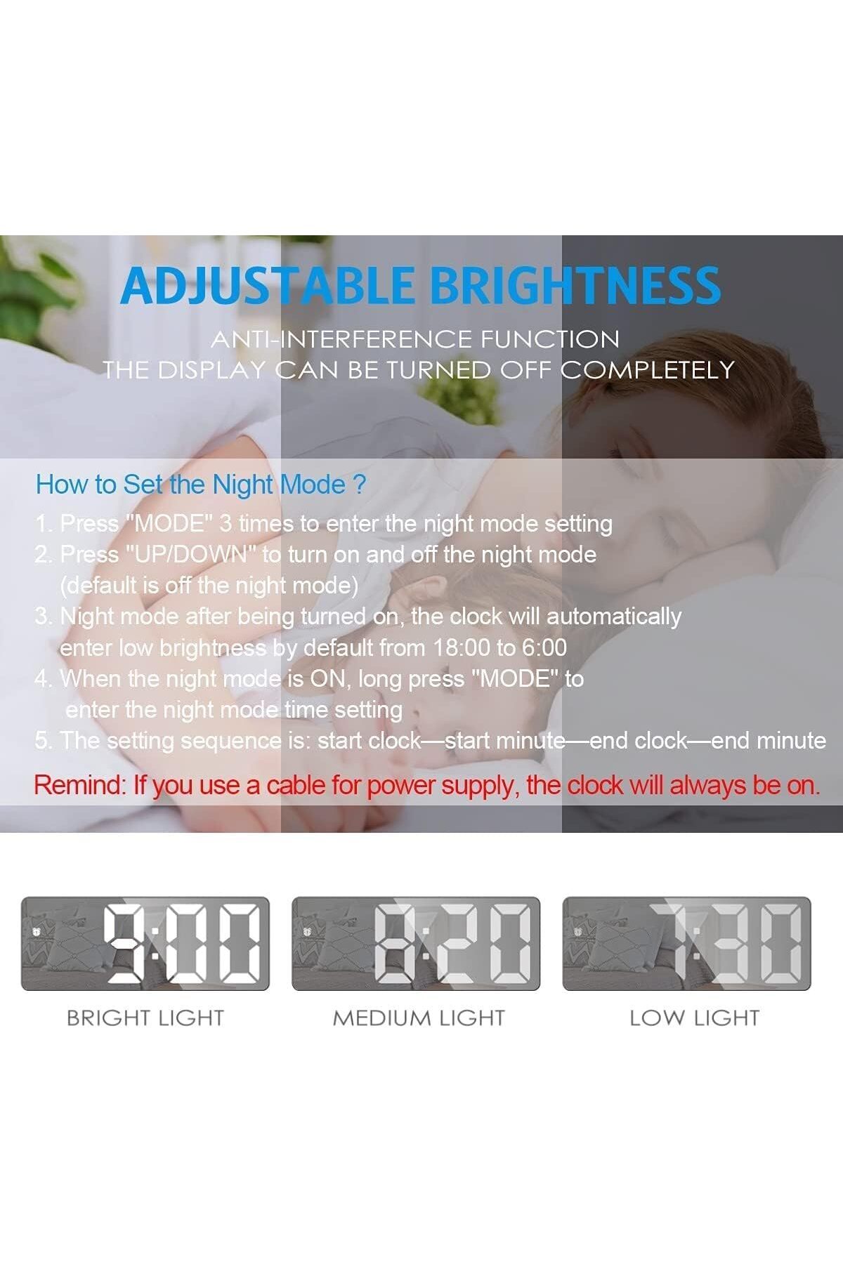 Generic-ساعة منبه رقمية X spring، ساعة رقمية بشاشة عرض LED كبيرة، سطوع قابل للتعديل، T 3