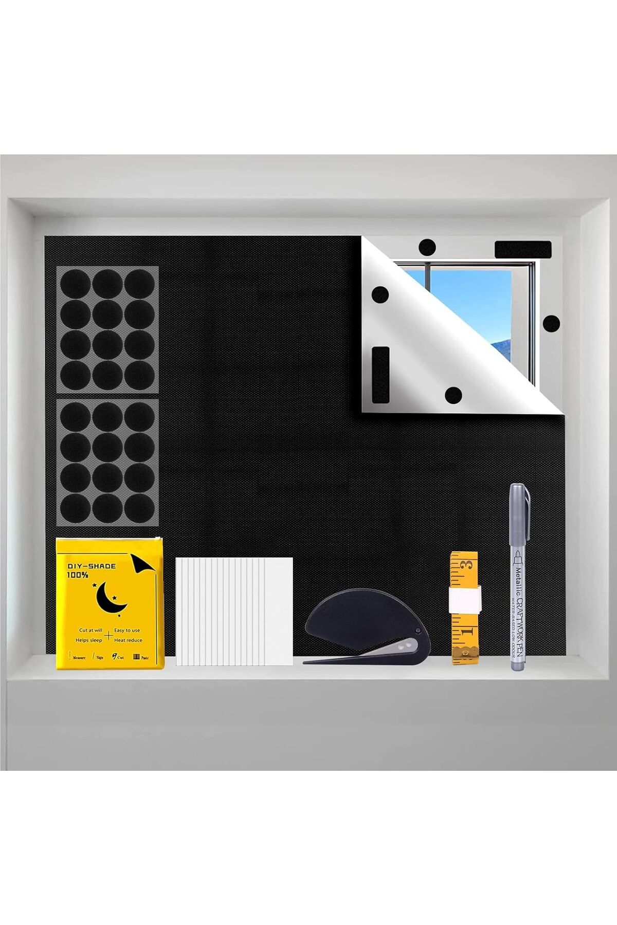 Generic-perforlld Blackout Blind(400X145cm), Portable DIY Window Blinds No Drill Easy Stick On Window, Blac 1
