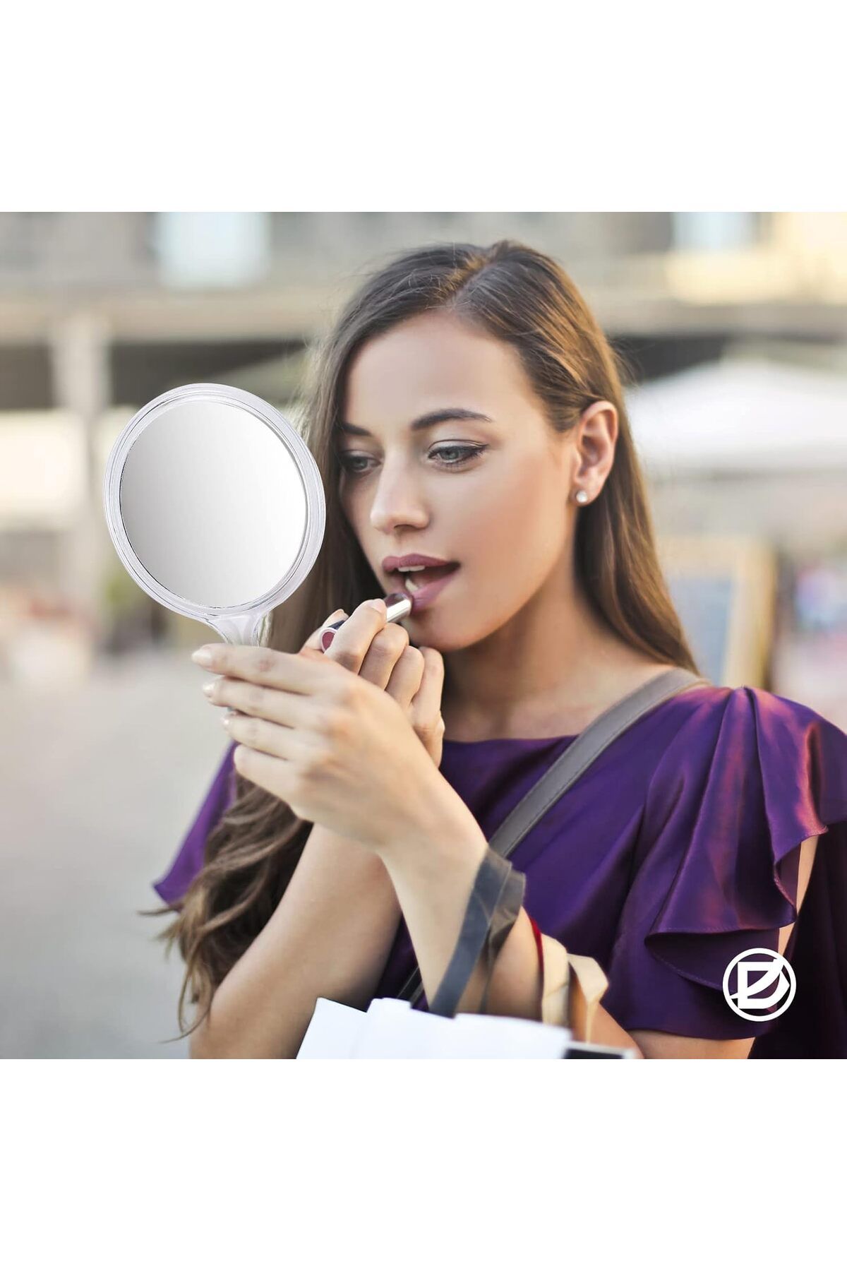 Generic-مرآة يدوية صغيرة بمقبض بعرض 3.9 بوصة × طول 8.3 بوصة، مرآة يدوية صغيرة مزدوجة الجوانب، مكبرة 1× 2× 6