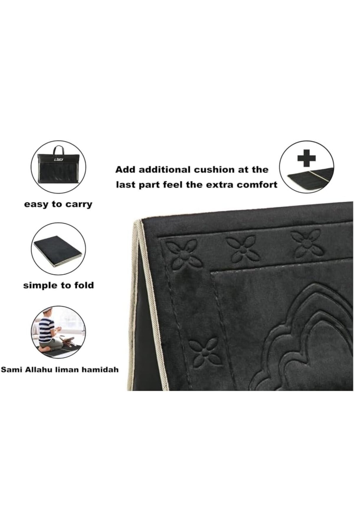 سجادة صلاة خميشة قابلة للطي مع دعم للظهر، كرسي أرضي محمول للتأمل، (أسود)