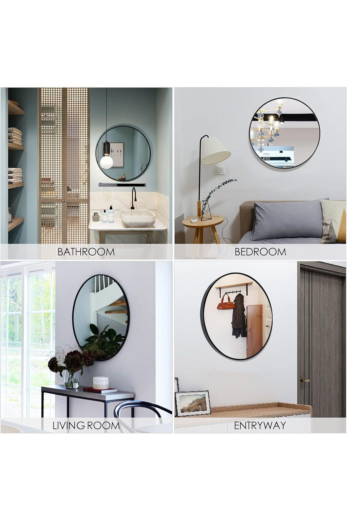 Generic-EOGILY Round Mirror with Floating Shelf, Black Metal Frame Wall Mounted Circle Mirror, Wall Mirror 6