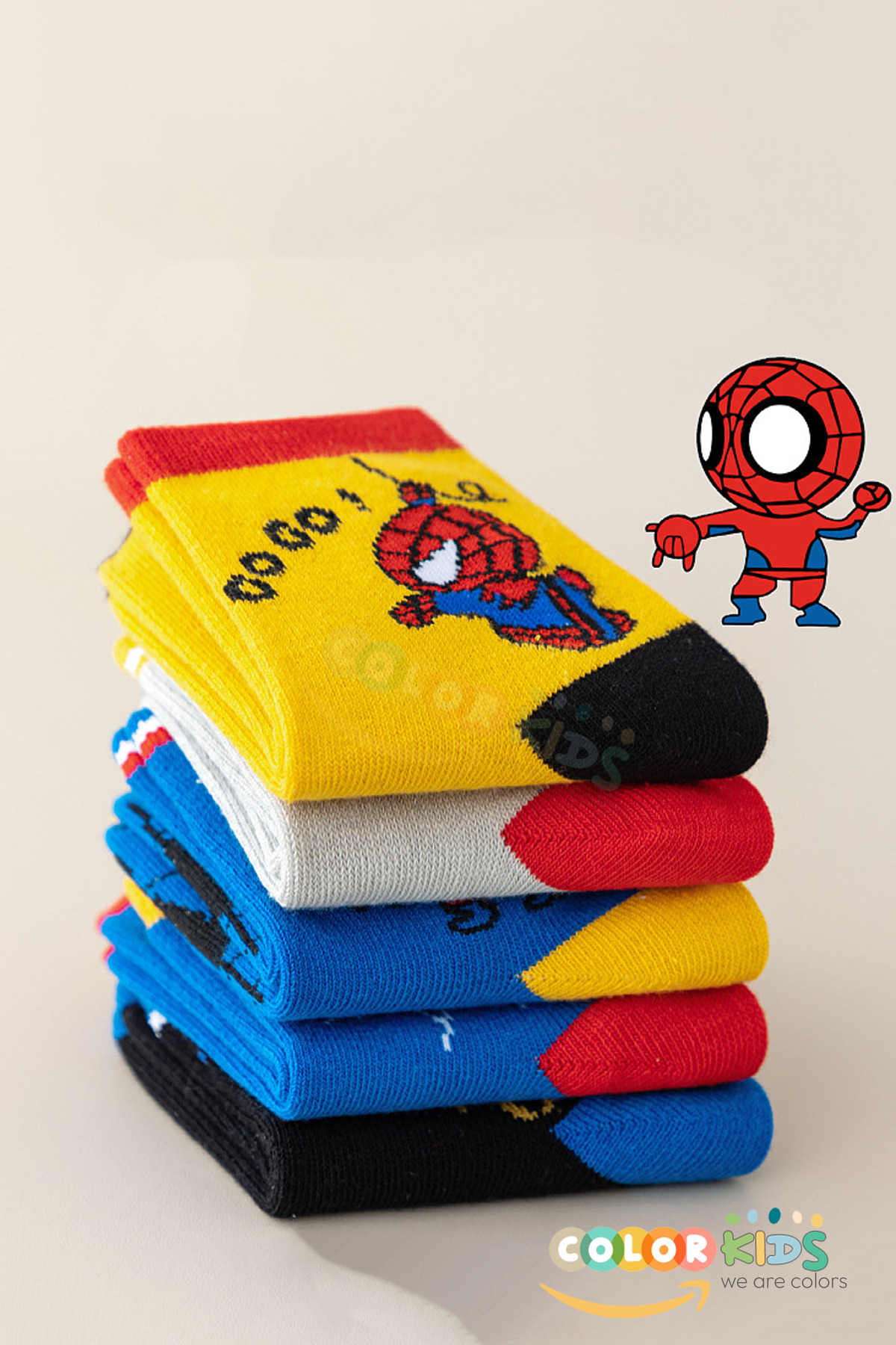 Color Socks 5 Çift Örümcek Karakterli Çocuk Çorap Seti fotoğrafı 3 (önizleme)