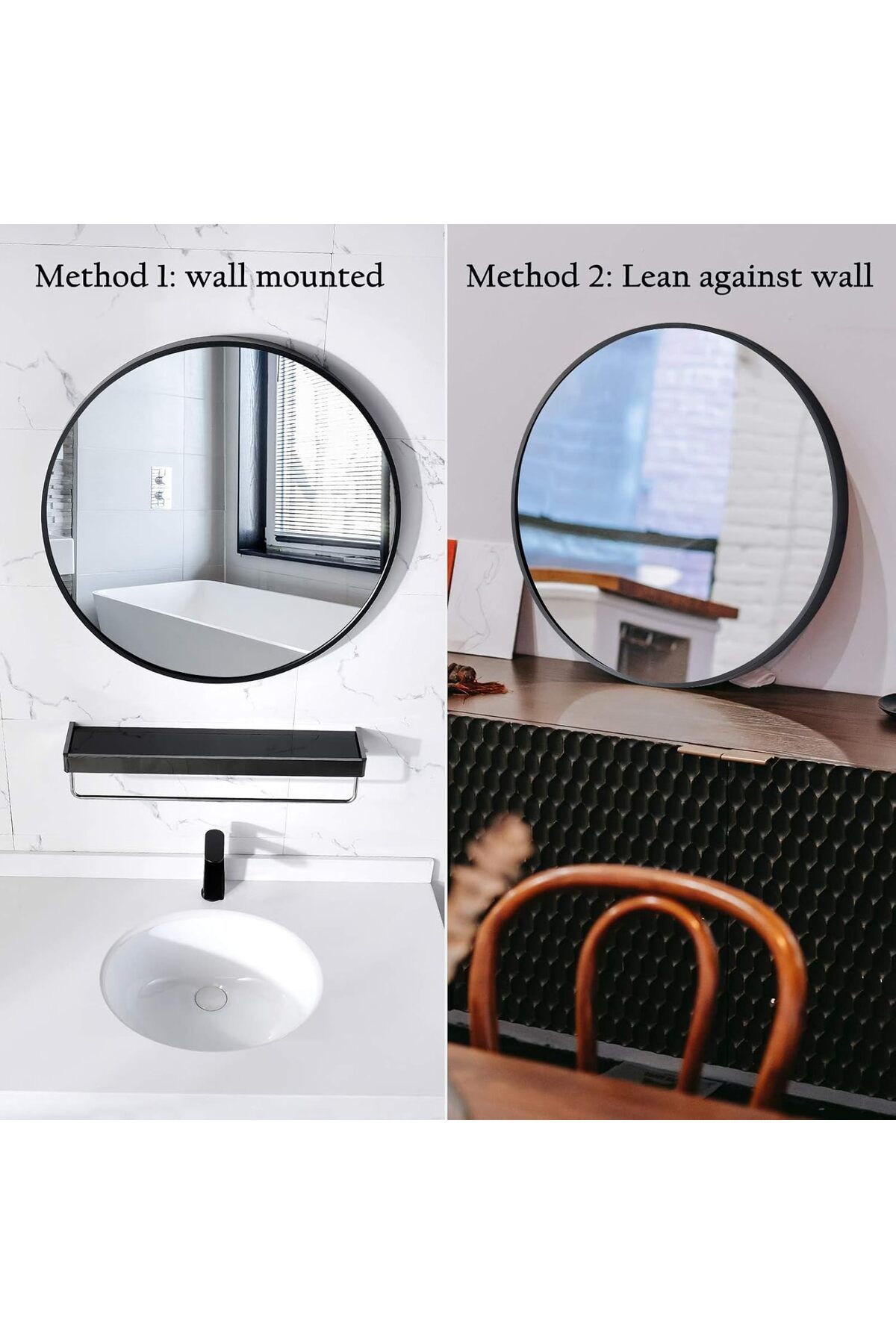 Generic-EOGILY Round Mirror with Floating Shelf, Black Metal Frame Wall Mounted Circle Mirror, Wall Mirror 5
