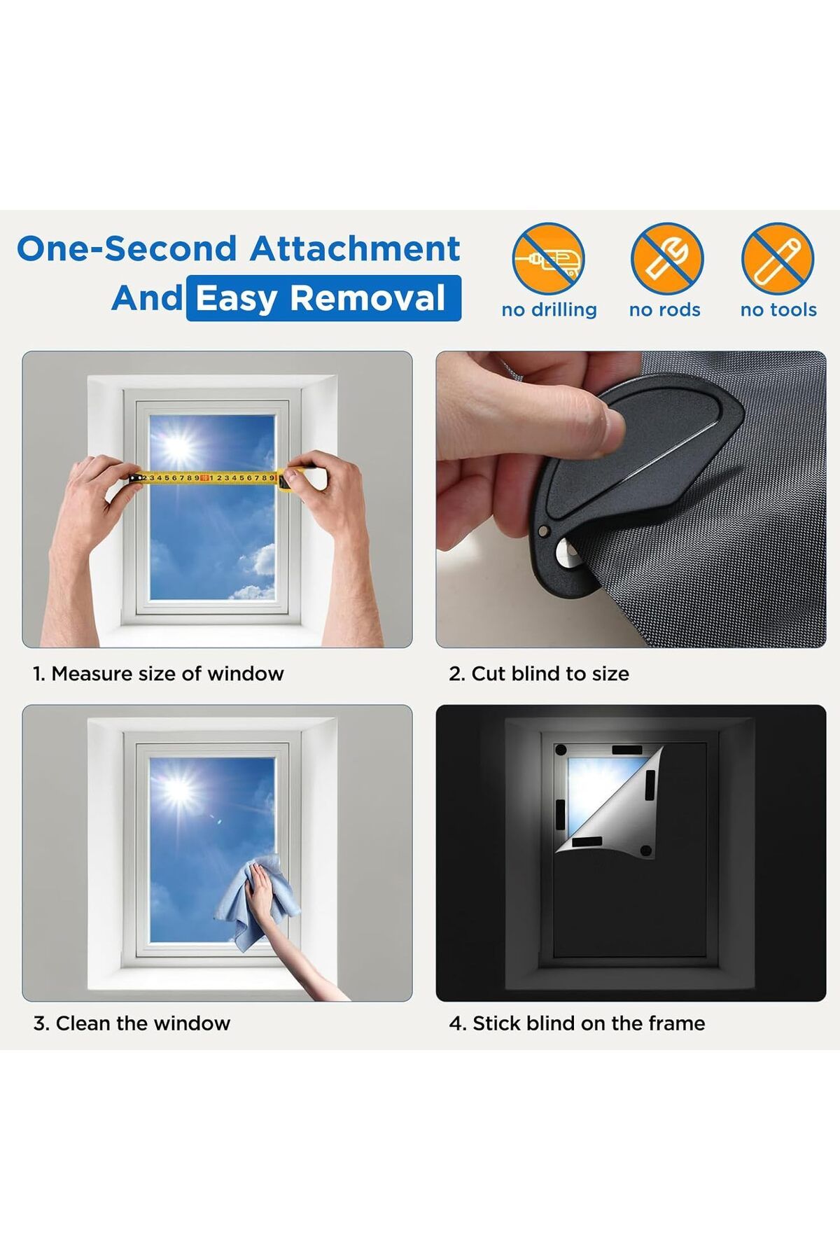 Generic-perforlld Blackout Blind(400X145cm), Portable DIY Window Blinds No Drill Easy Stick On Window, Blac 6