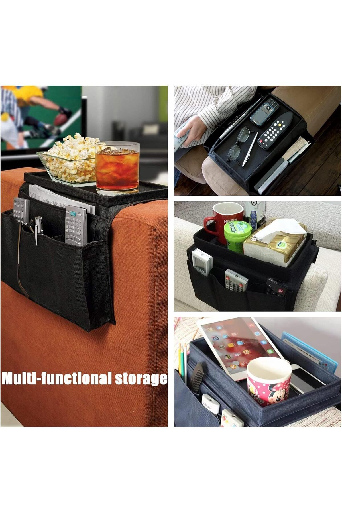 Generic-X spring Couch Armrest Organizer, 30x18x18cm Large Capacity Storage Box with No-Slip Backing and 5 4