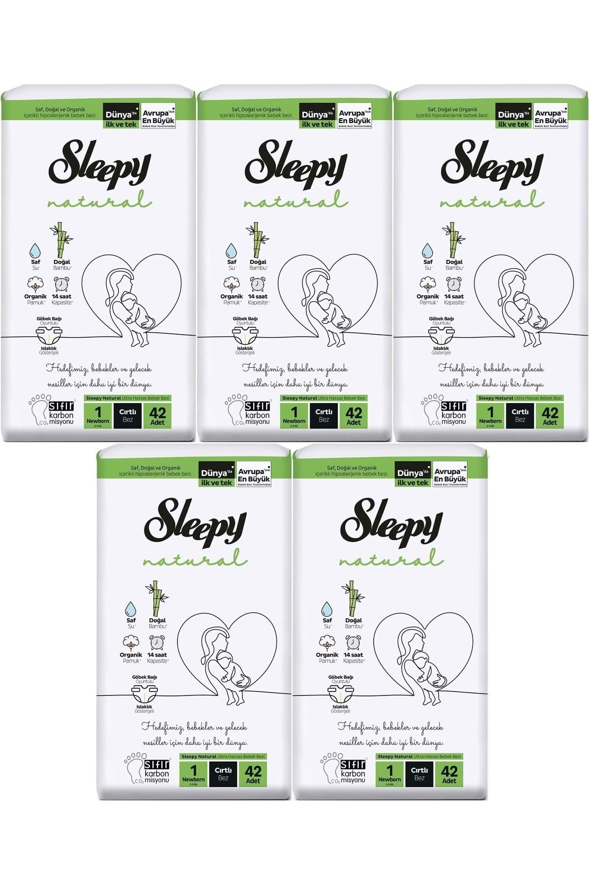 Sleepy Bebek Bezi Natural Beden:1 (2-5KG) Yeni Doğan Newborn 210 Adet Jumbo Pk (5PK*42)