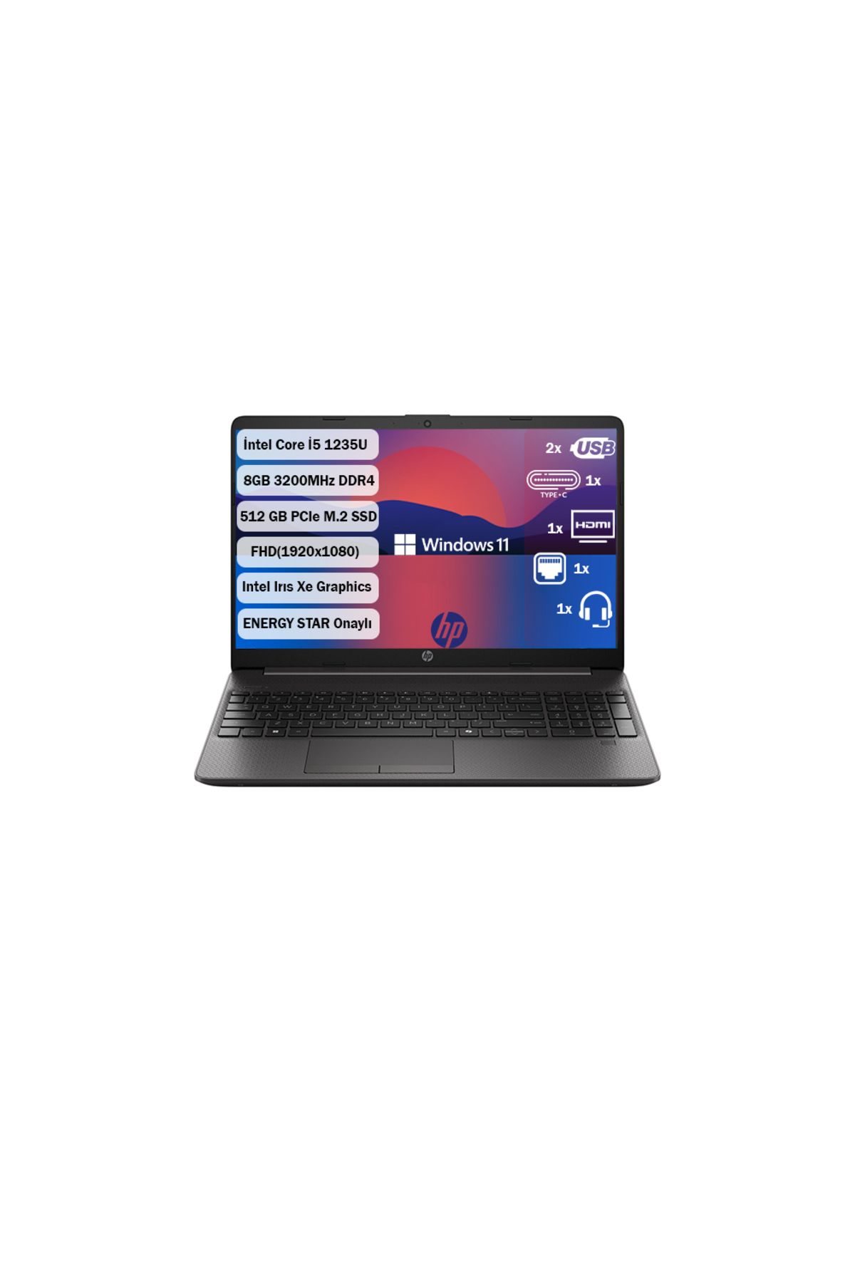 HP 250 Intel Core i5 1235U 8GB 512GB SSD Windows 11 Home 15.6'' Taşınabilir Bilgisayar 9Y6U8AT+85