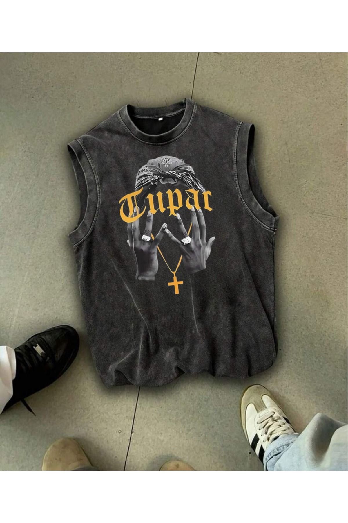 Touz Moda Tupac Atlet Bisiklet Yaka Yıkamalı Vintage Unisex Oversize T-Shirt