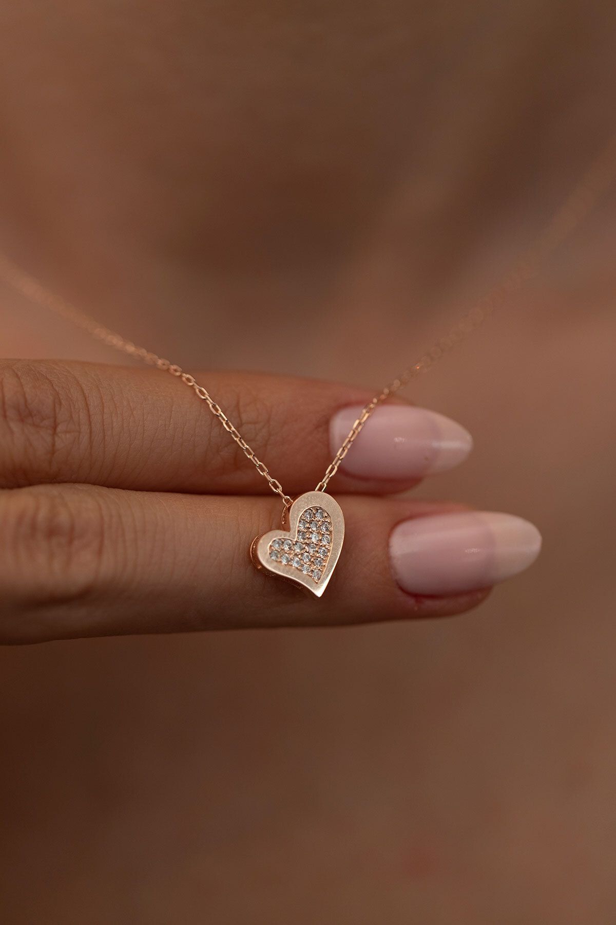 Ninova Silver Kalp Model Rose Kaplama Gümüş Zirconia Kolye