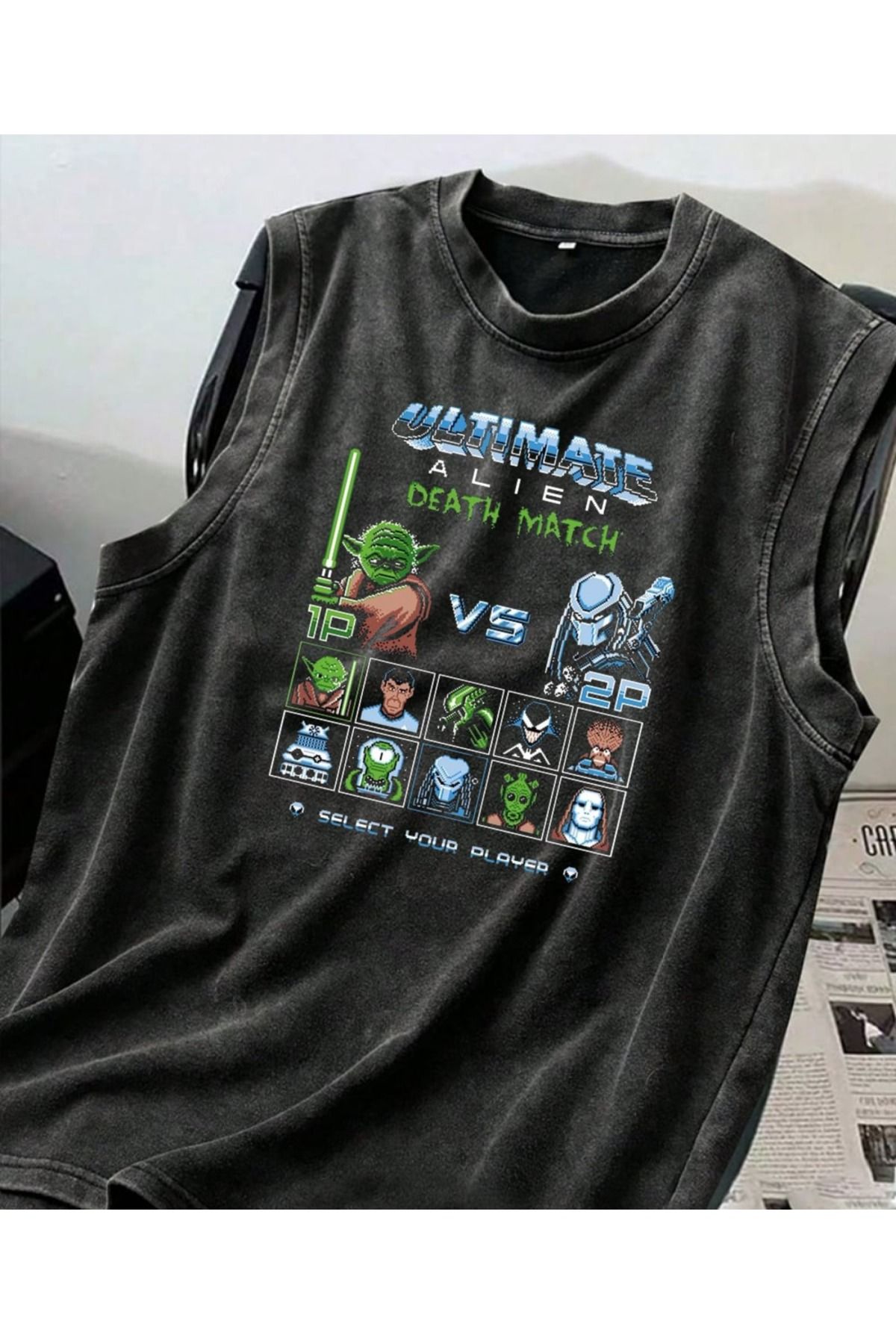 Touz Moda Ultimate Alien Deatch Match Atlet Bisiklet Yaka Yıkamalı Vintage Unisex Oversize T-Shirt