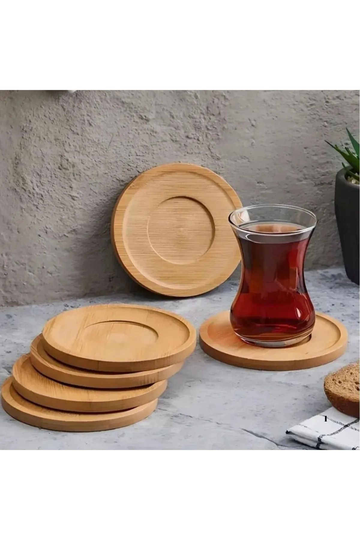 mucit home 6'lı Bambu Çay Tabağı Seti, Yuvarlak Bambu Çay Bardağı Altlığı