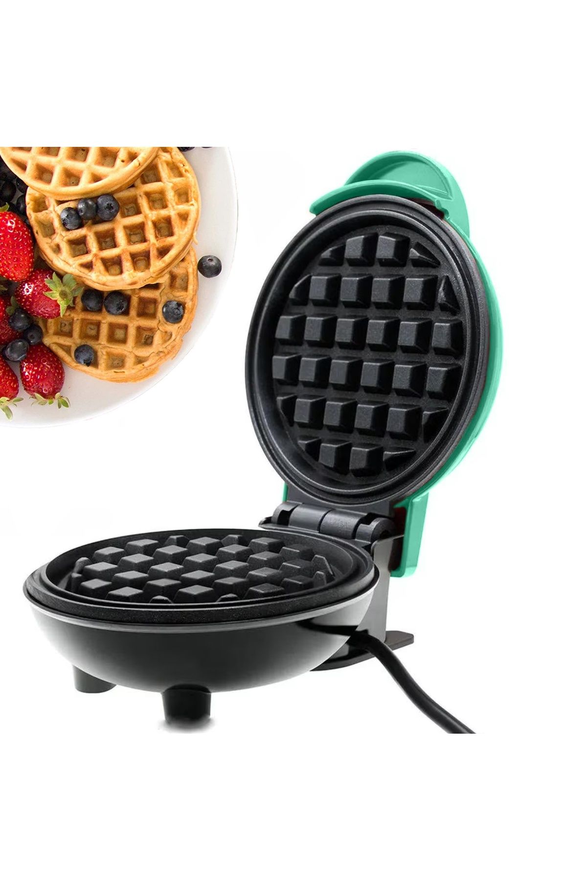 Bukate Mini Aparat De Facut Gofre Si Vafe, Bukate, Placi Antiaderente, Indicator Luminos, Verde Deschis - One Size