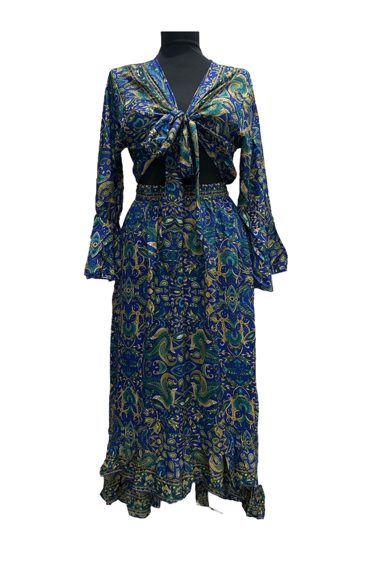 PHUTİ COLLECTION HİNT İPEĞİ GÖBEK DEKOLTELİ ELBİSE