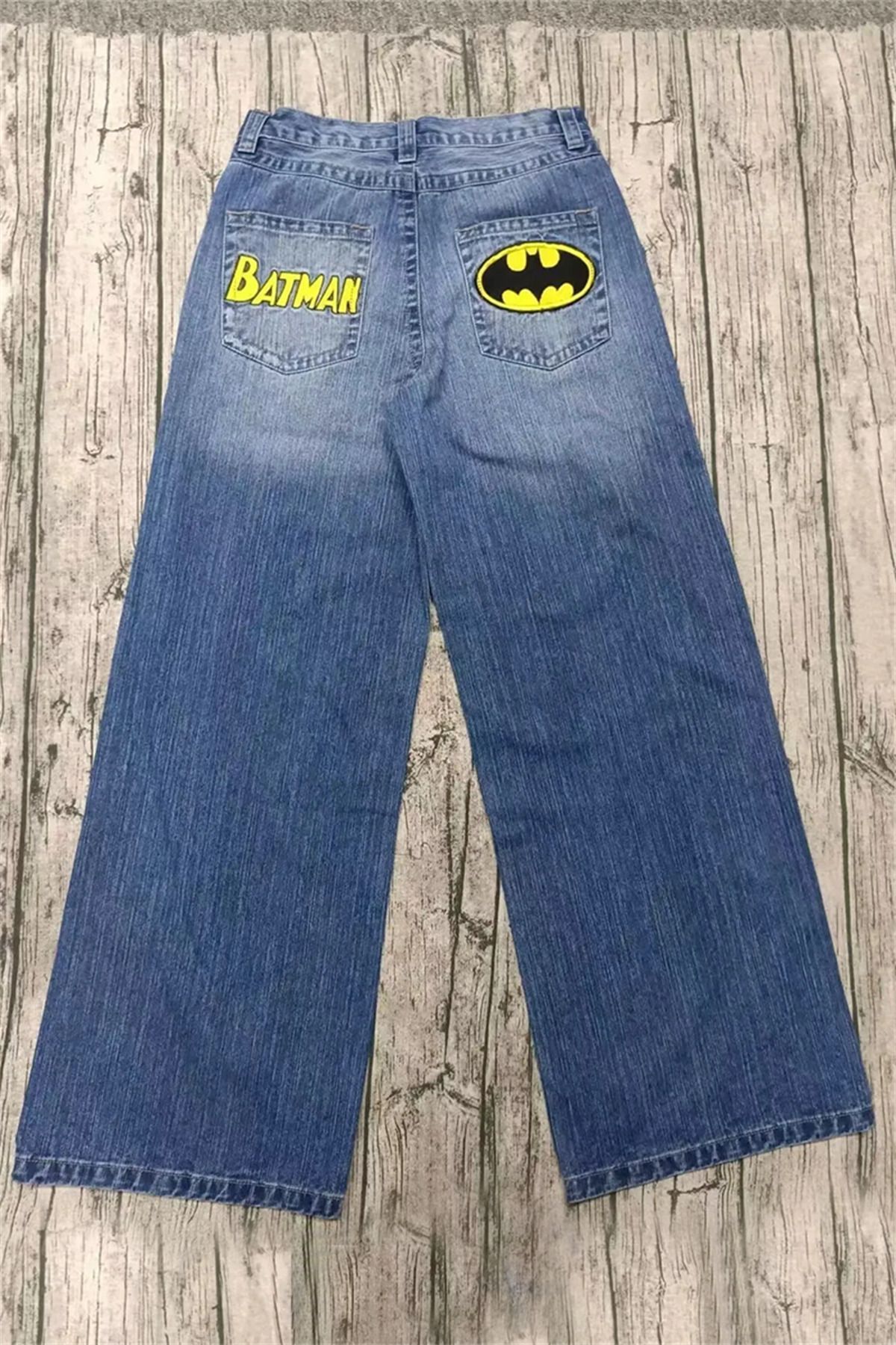 Karakedi Mavi Yarasa Taşlamalı Harajuku Baggy Pantolon
