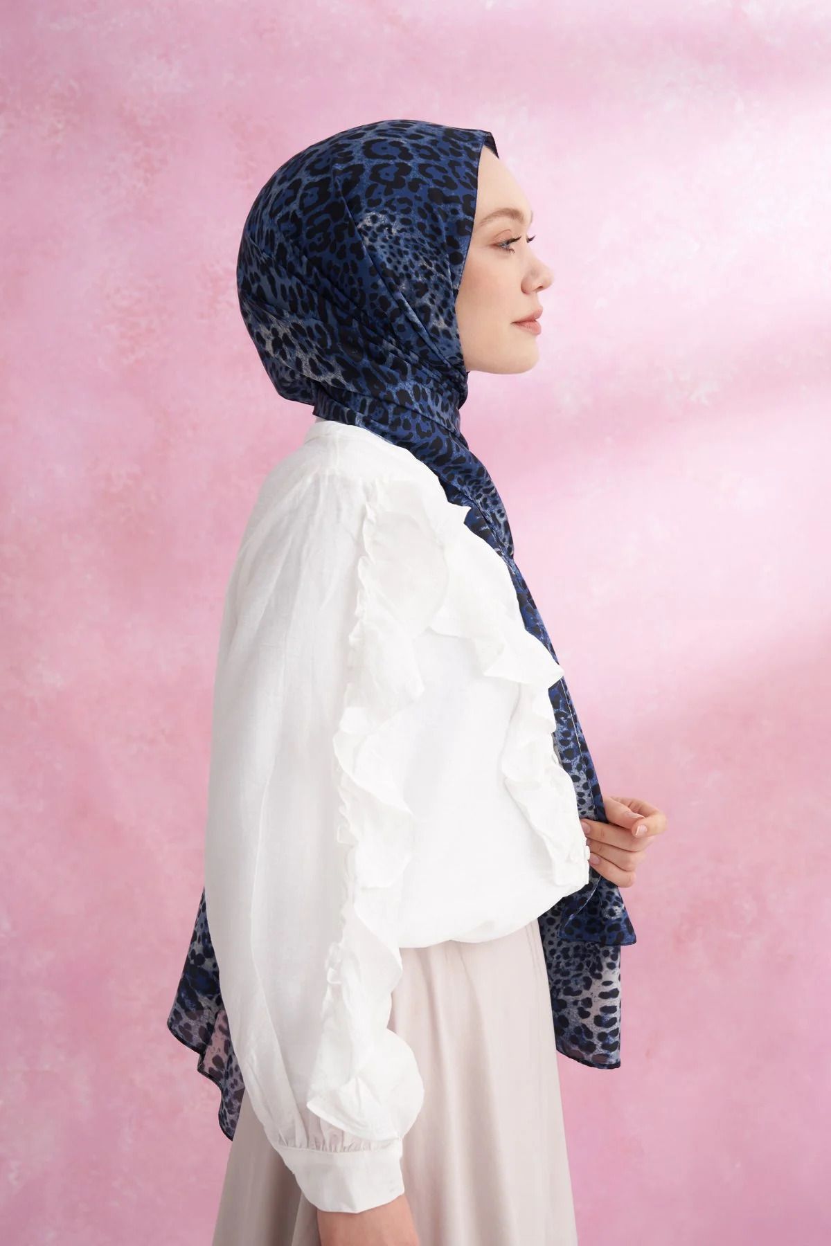 ARMANDA LEOPAR VUAL CLASSIC DESEN ŞAL - LACİVERT