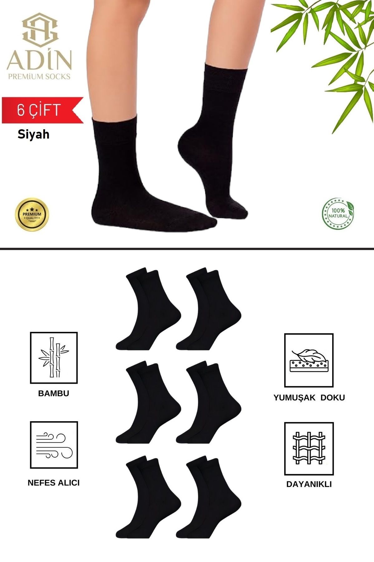 MISTERO SOCKS 6 Çift Bambu Kadın Soket Çorap Dikişsiz Beyaz