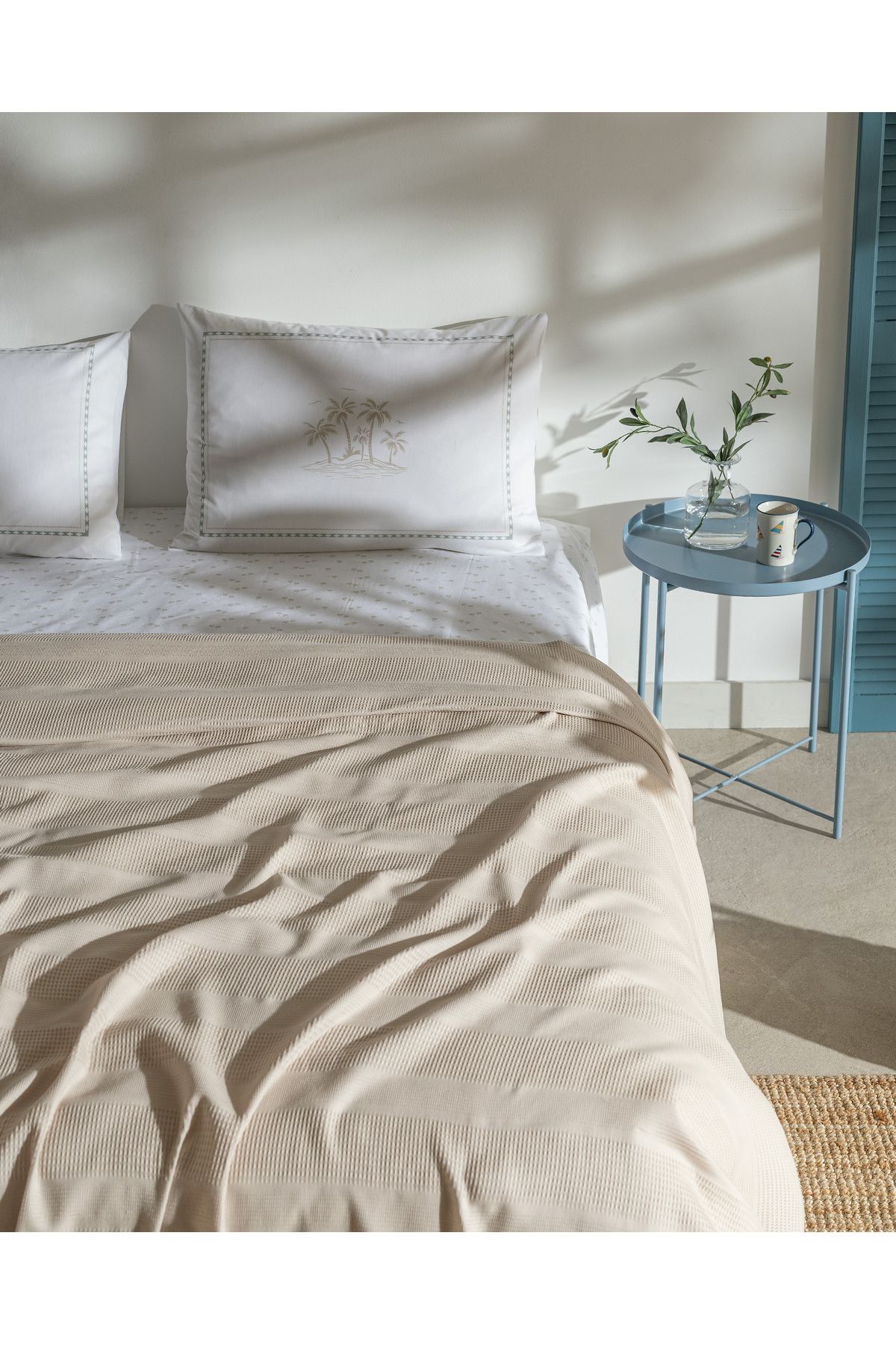 Madame Coco-Mathilda Double 100% Cotton Karde Plain Pique Set - Beige 3