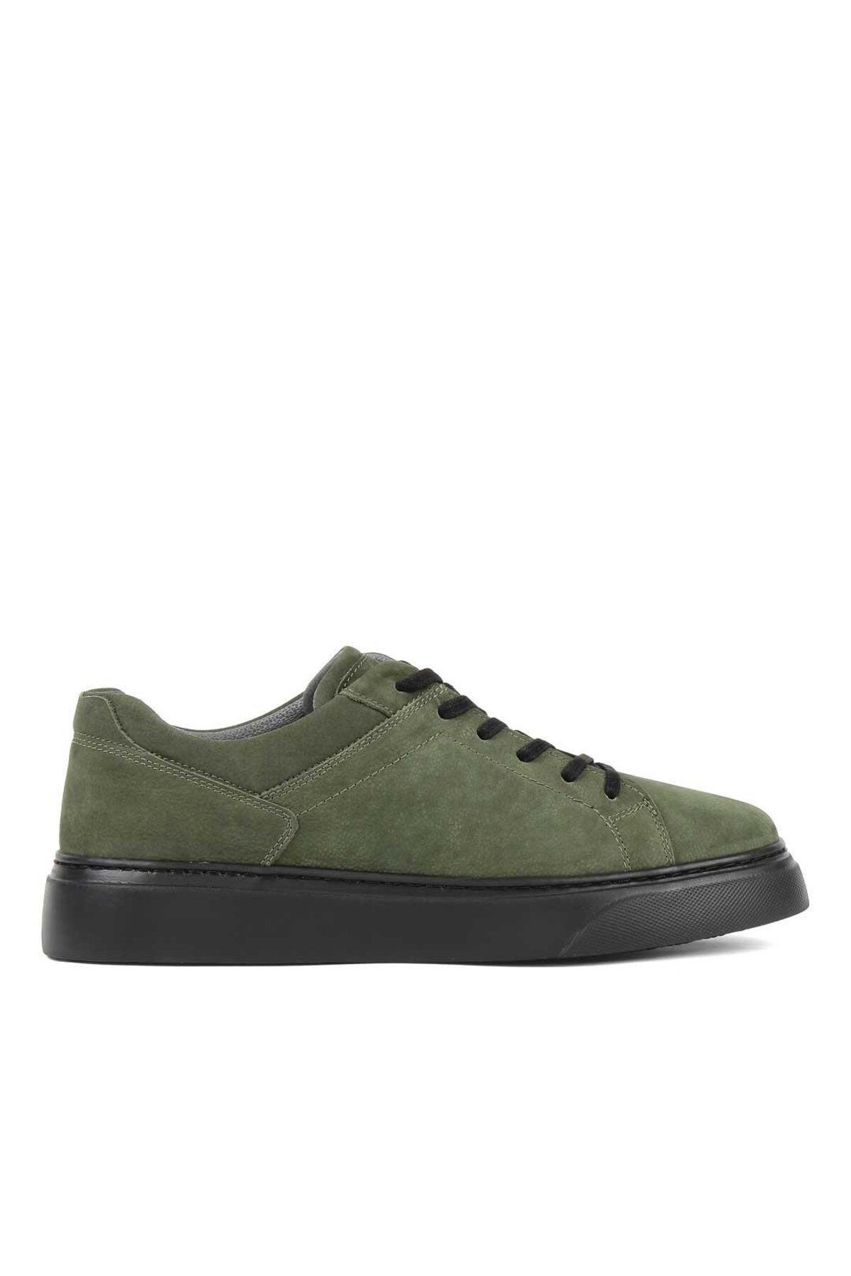 Celal Gültekin Erkek Yeşil Bağcıklı Kalın Tabanlı Süet Deri Sneaker