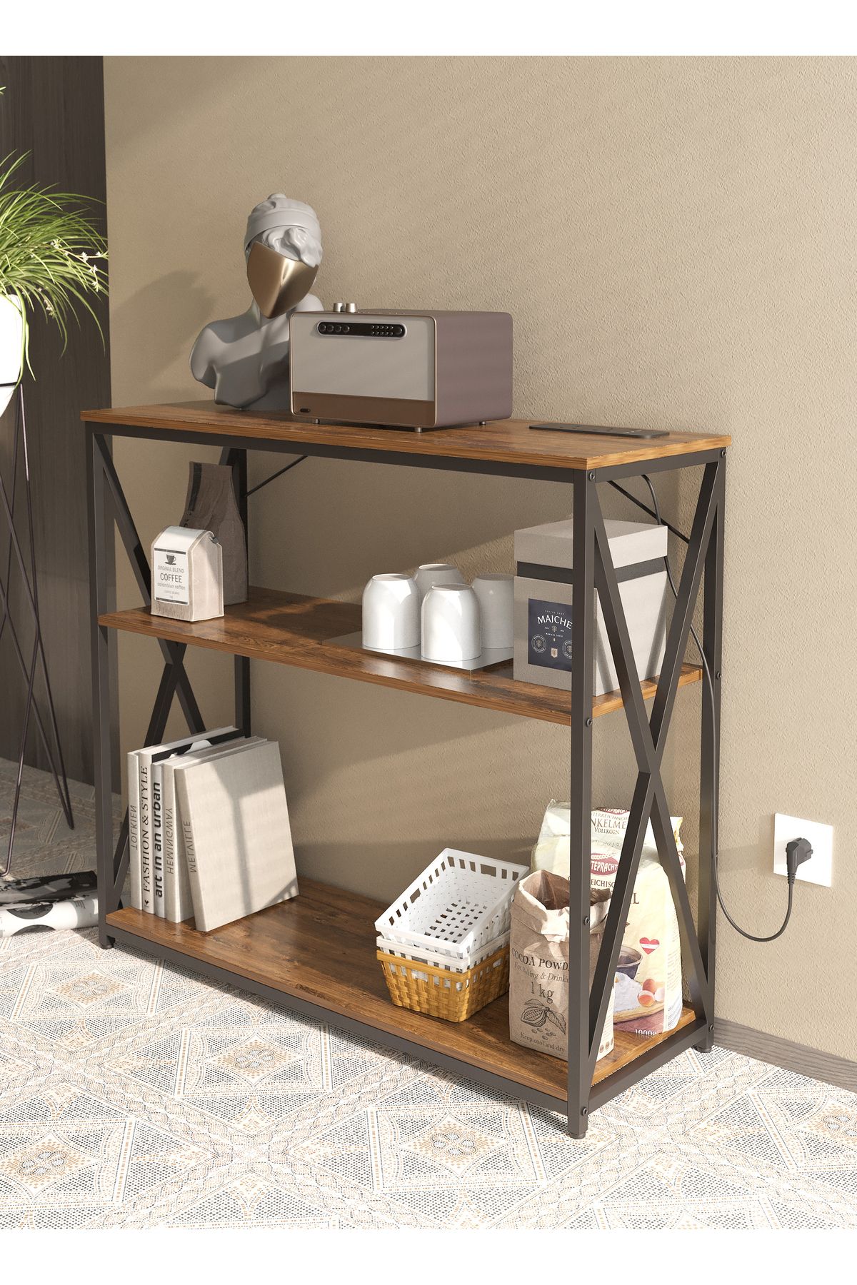 AnneFish-Console Table with Power Outlet Adjustable Sofa Entryway Table for Couch Hallway Entrance Room 5