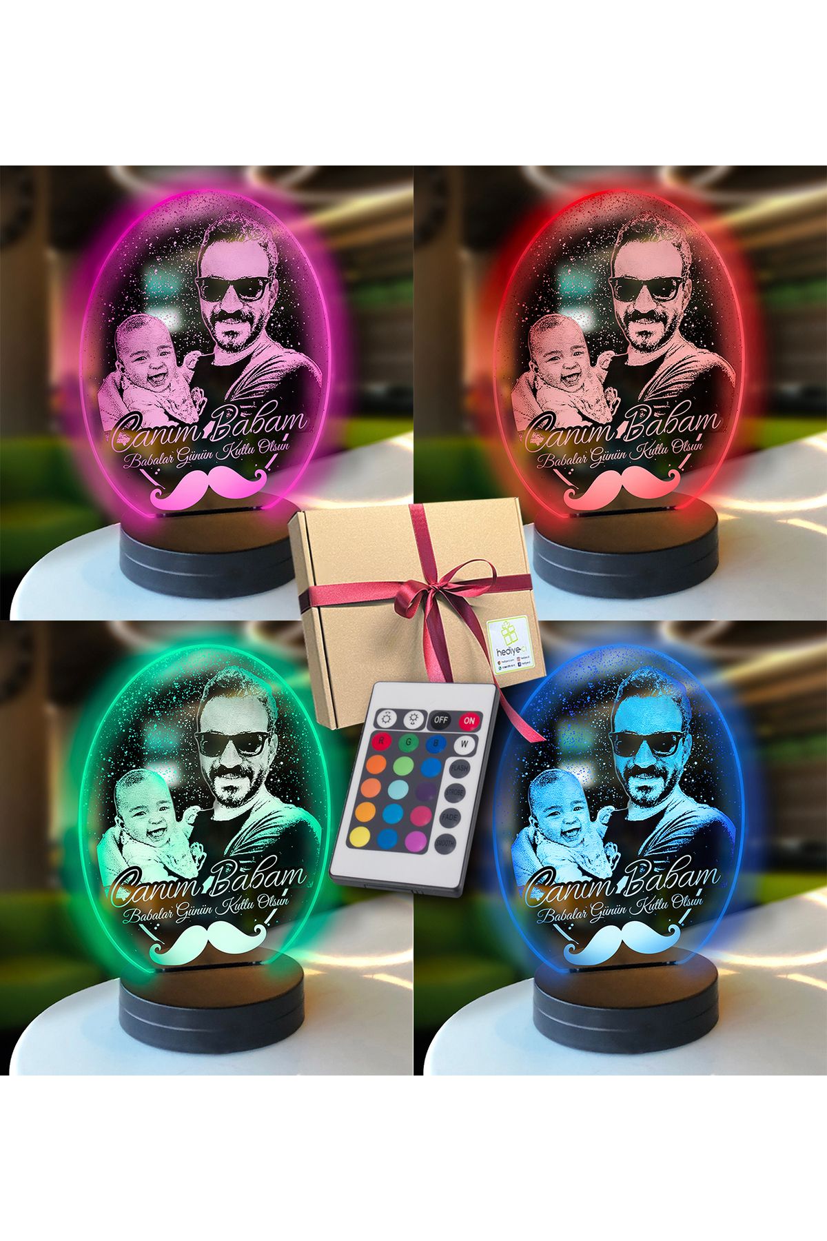 hediye-ci Babaya Özel Oval 3d Modelli Gece Lambası