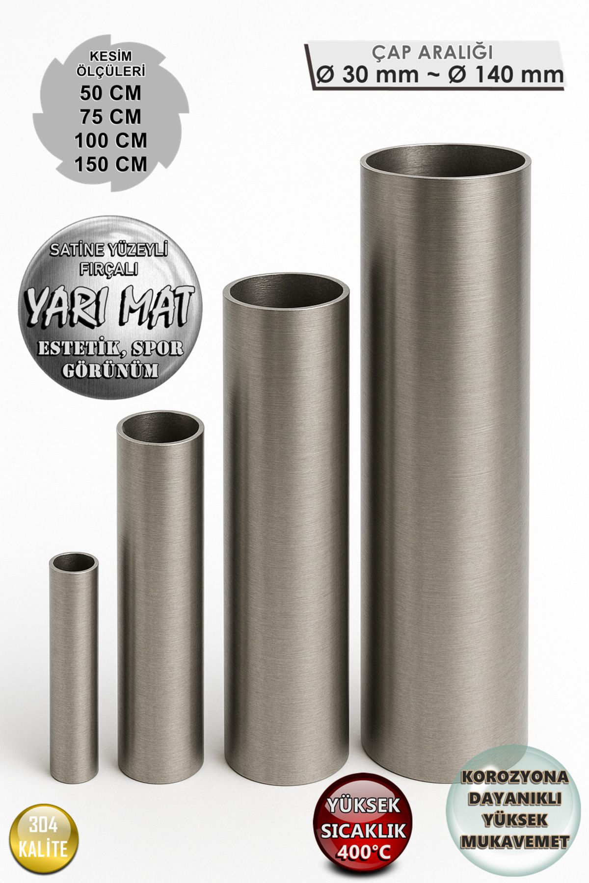 egzoz dünyası Boru 76mm Egzoz Borusu Boy:50cm Paslanmaz Eksoz Borusu Düz Boru Kalınlık 2mm Krom 304 Kalite